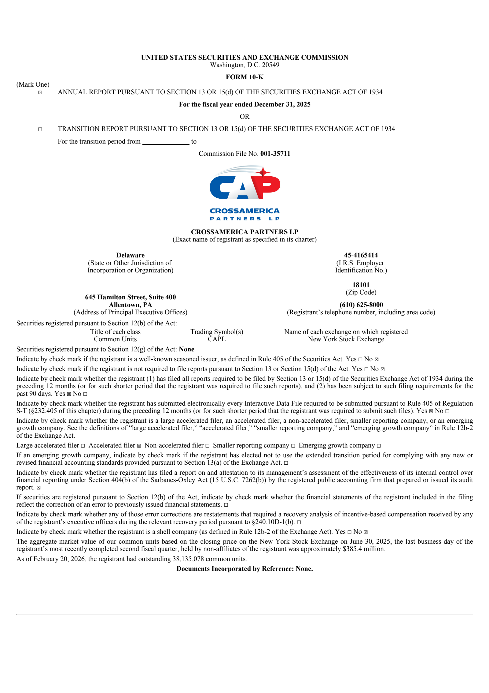 CrossAmerica Partners' Q4 2025 Annual report