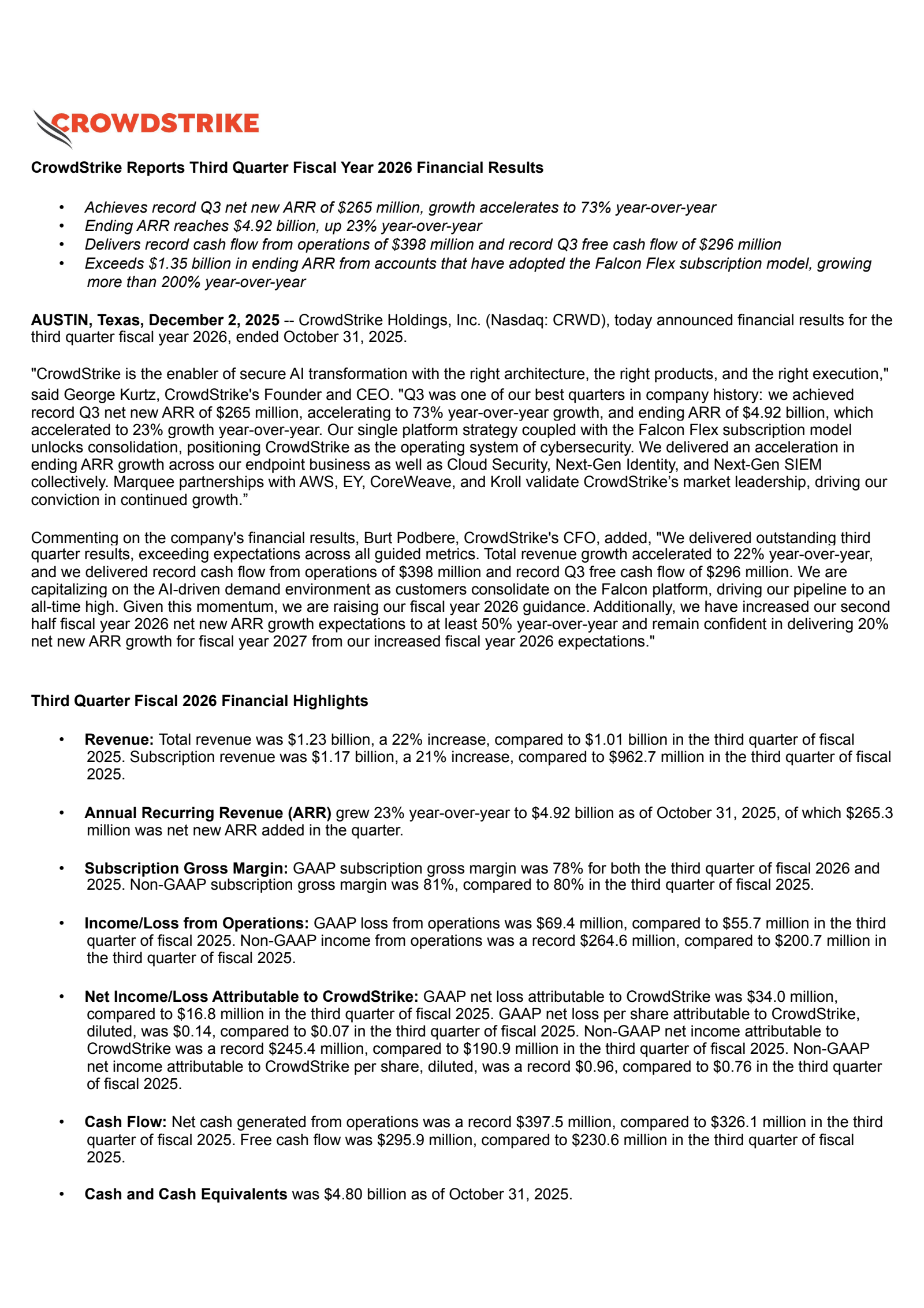 CrowdStrike's Q3 2026 Earnings Release