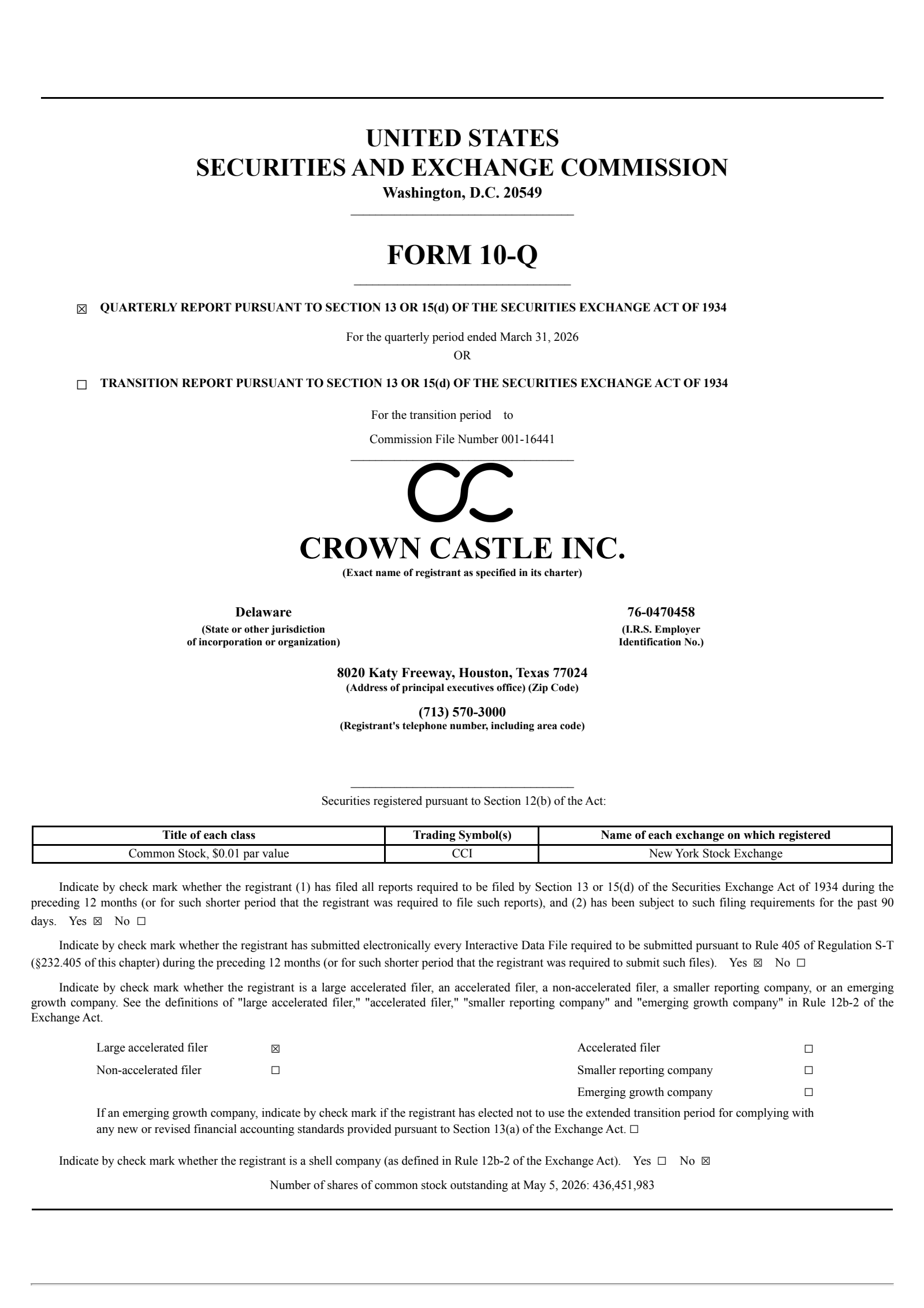 Crown Castle's Q1 2026 Quarterly report