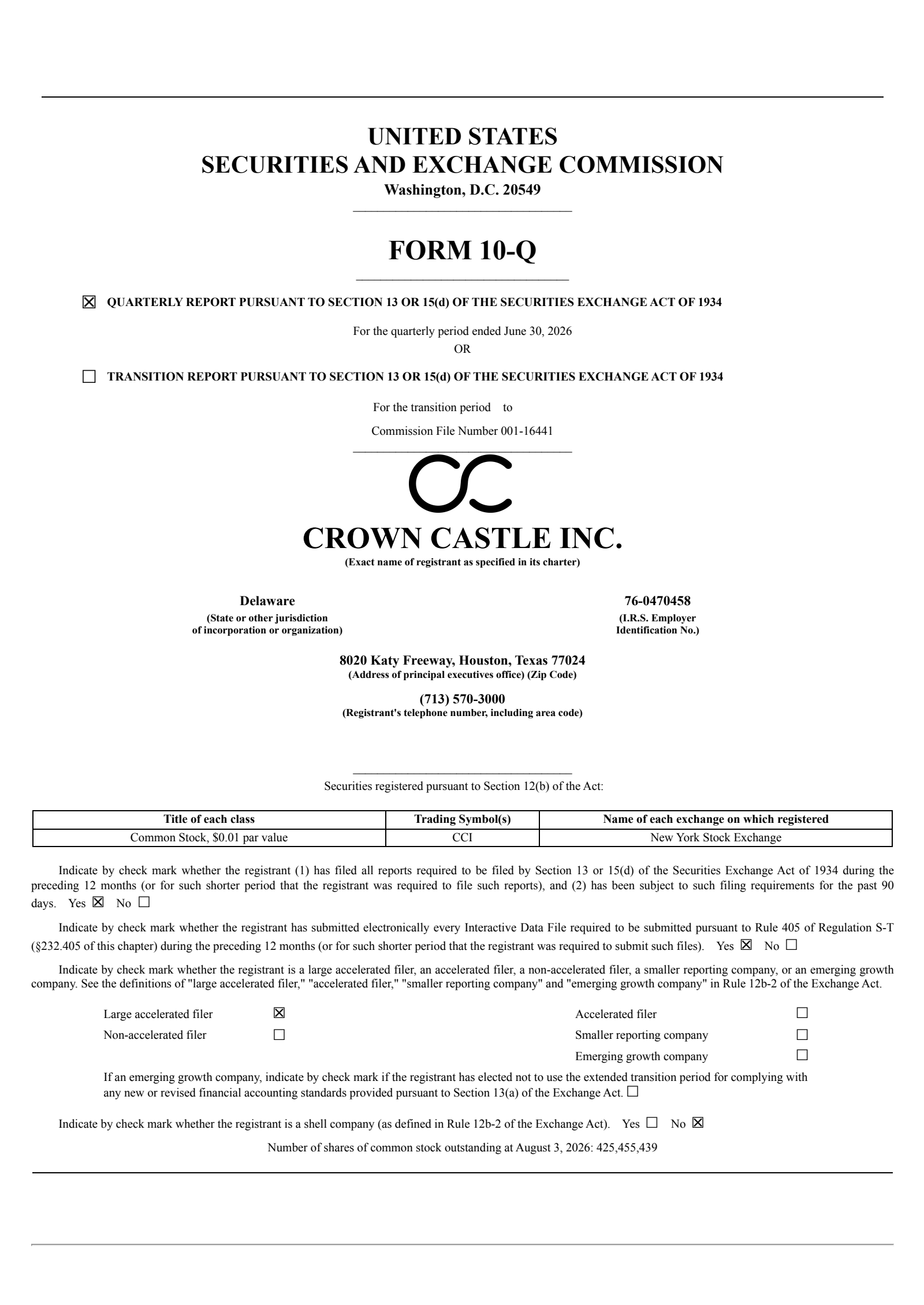Crown Castle's Q2 2026 Quarterly report