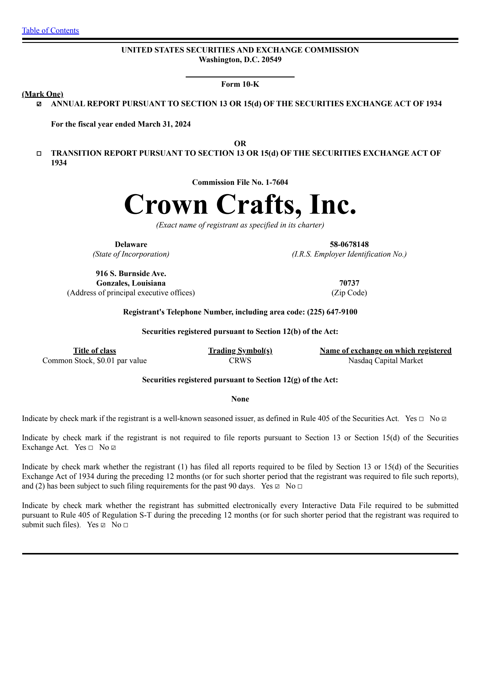 Crown Crafts' Q4 2024 Annual report