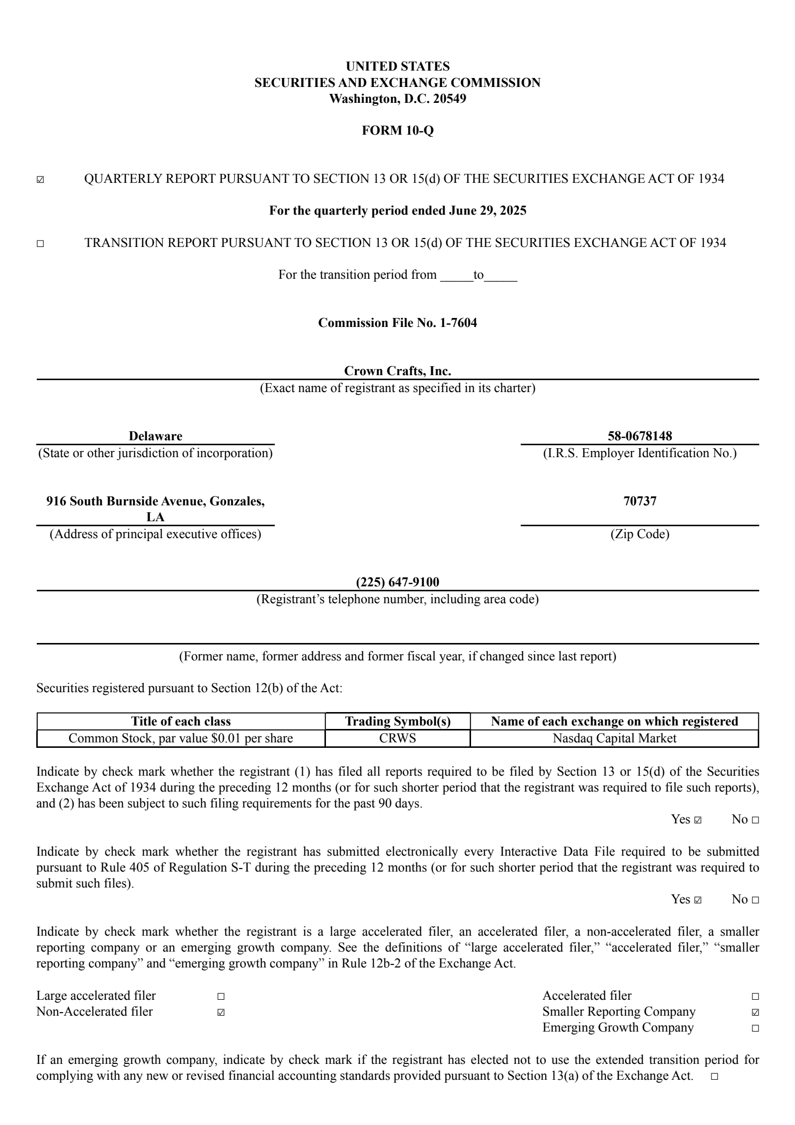 Crown Crafts' Q1 2026 Quarterly report