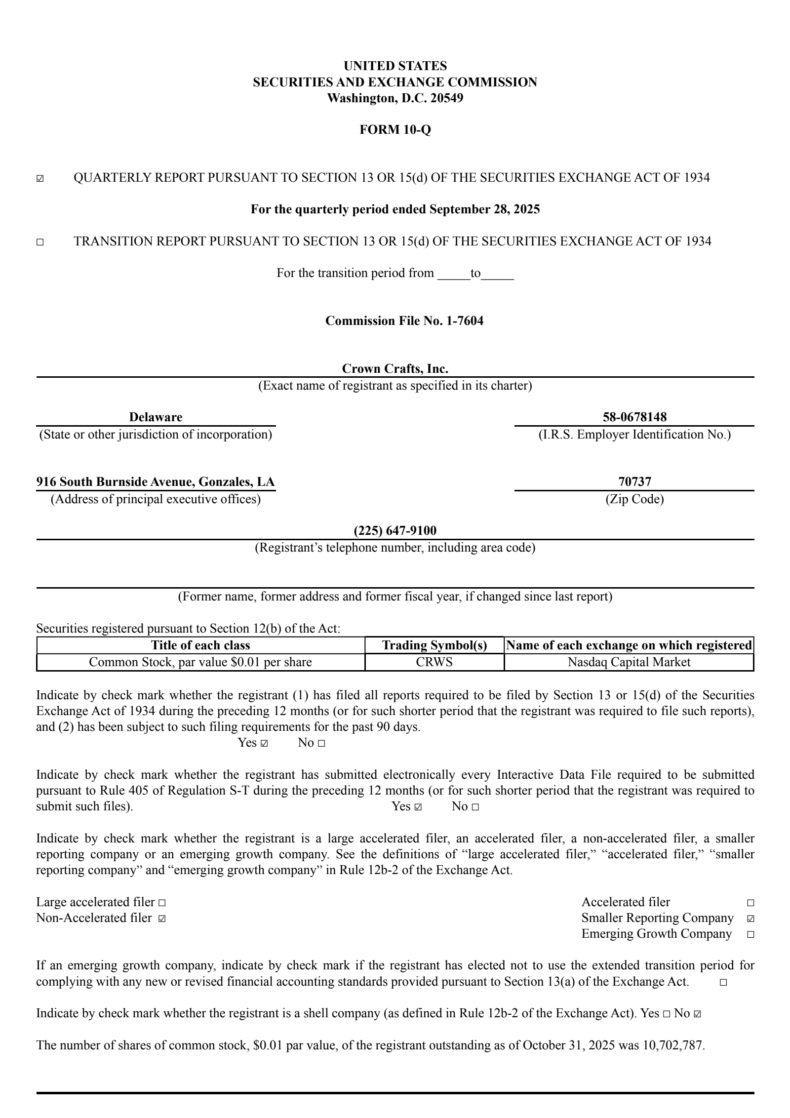 Crown Crafts' Q2 2026 Quarterly Report
