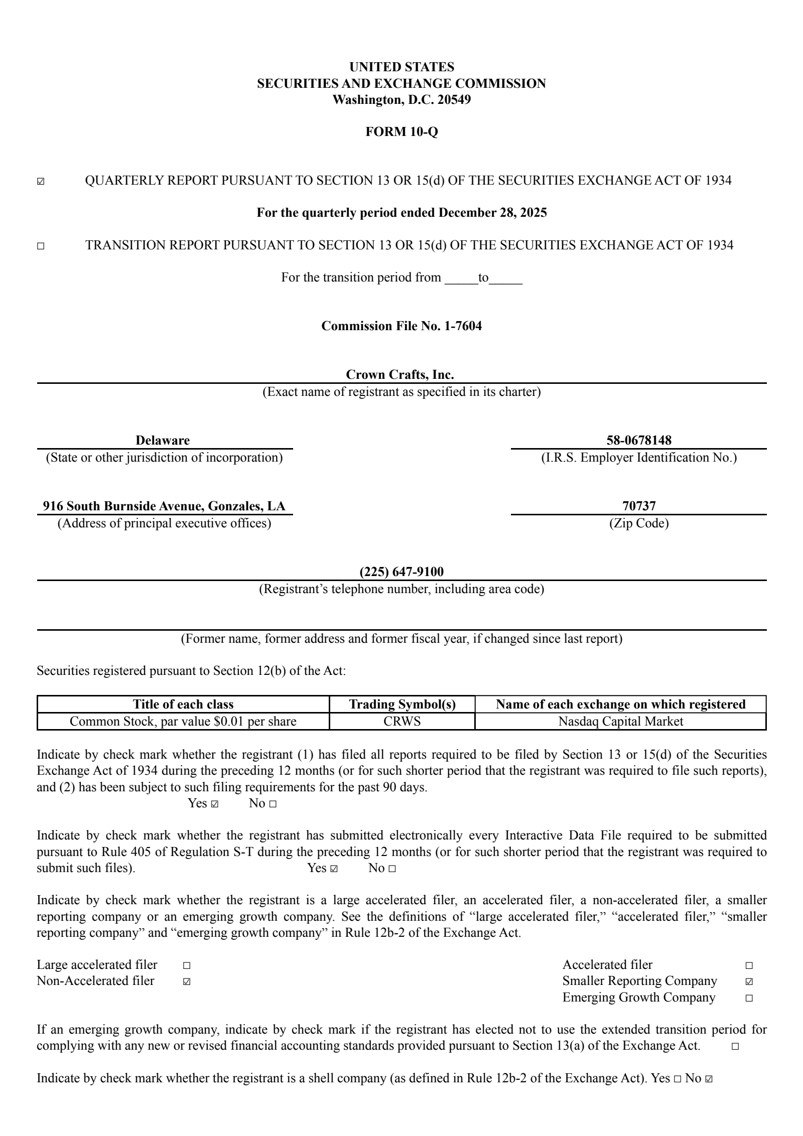 Crown Crafts' Q3 2026 Quarterly report