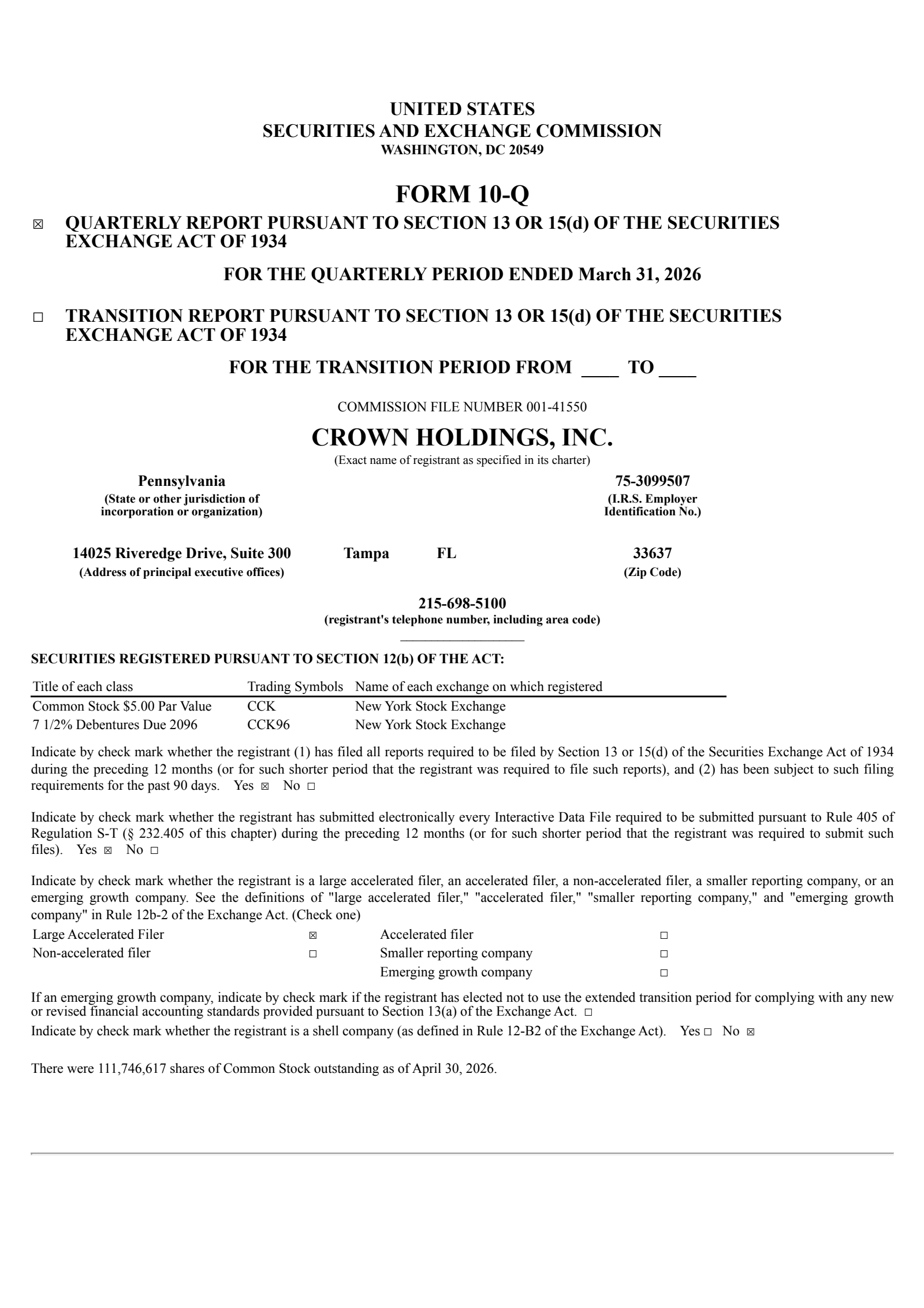 Crown's Q1 2026 Quarterly report
