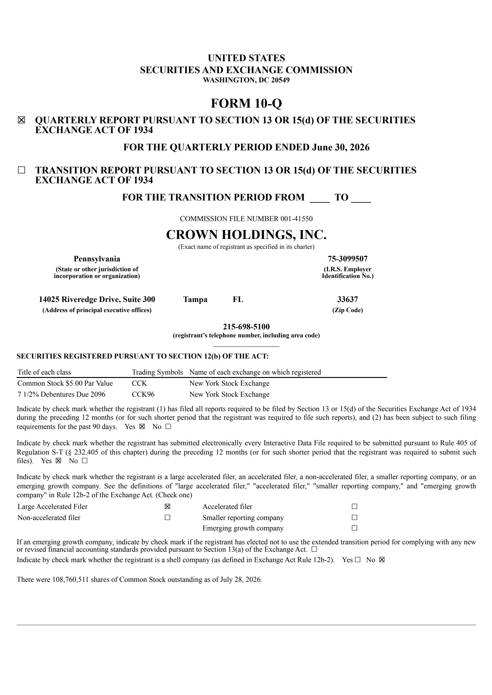 Crown's Q2 2026 Quarterly report