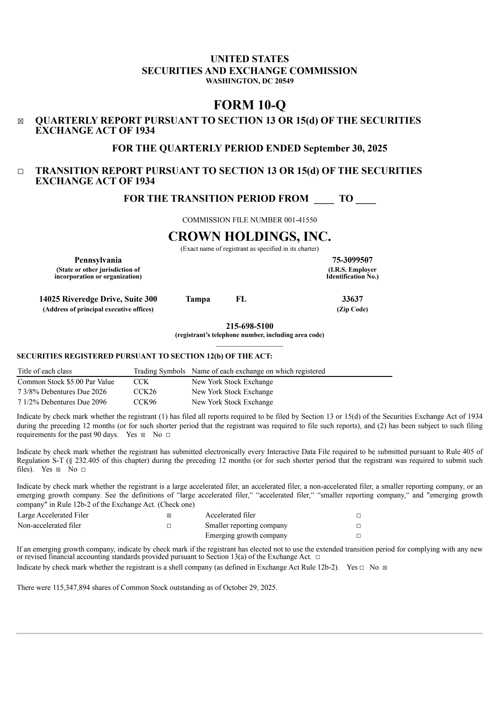 Crown's Q3 2025 Quarterly Report