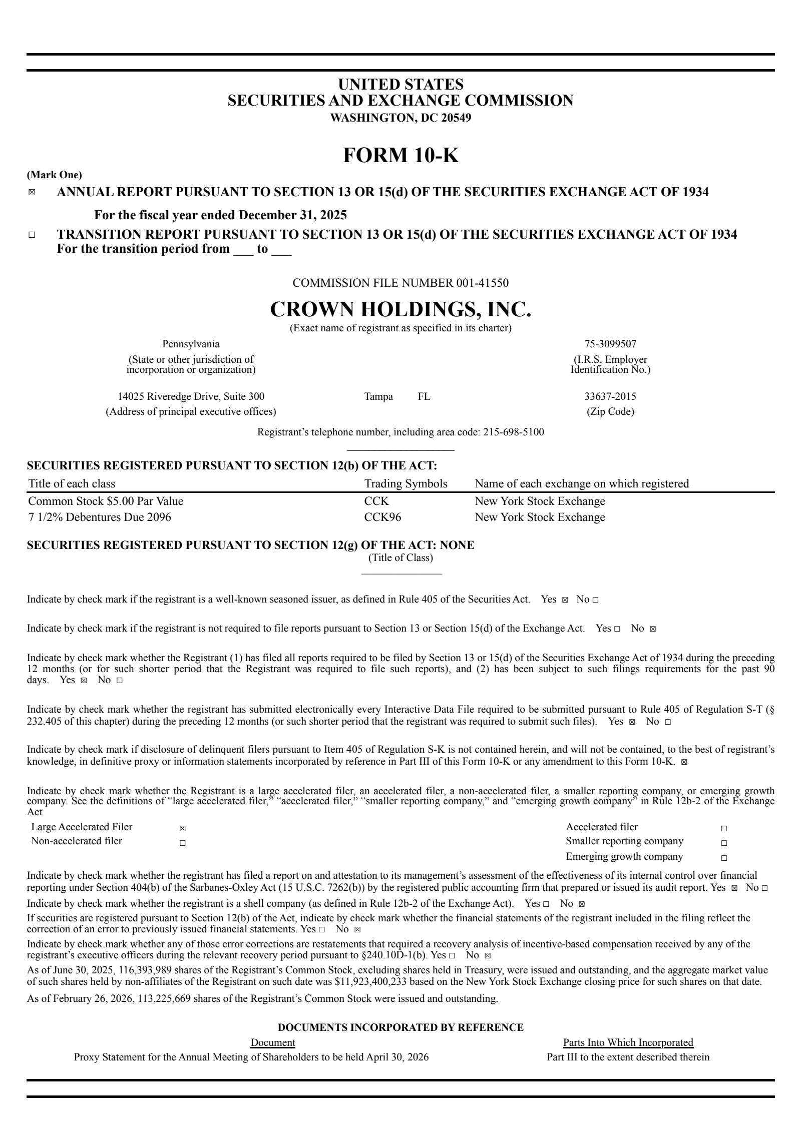 Crown's Q4 2025 Annual report