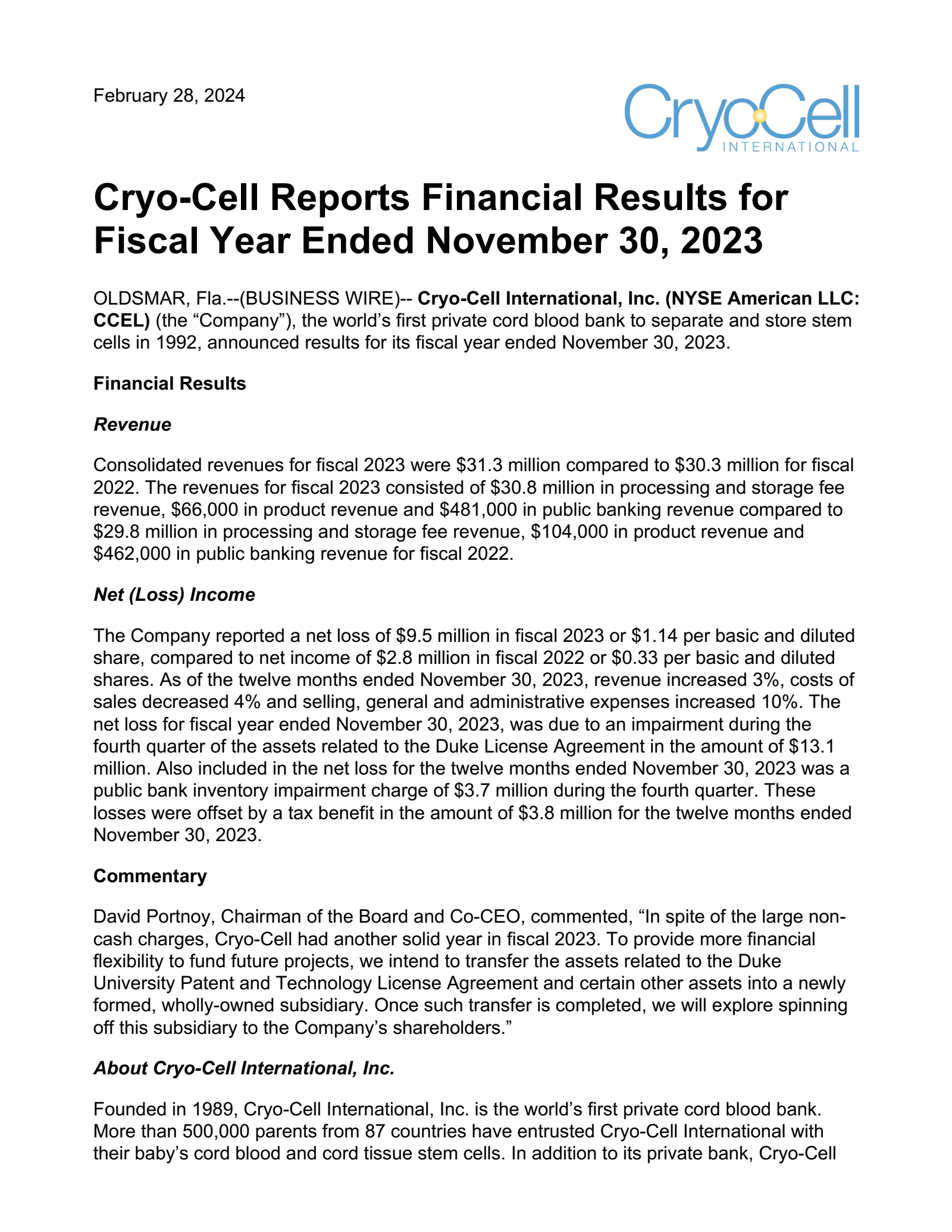 CCEL Q4 2023 Earnings Report on 2/28/2024
