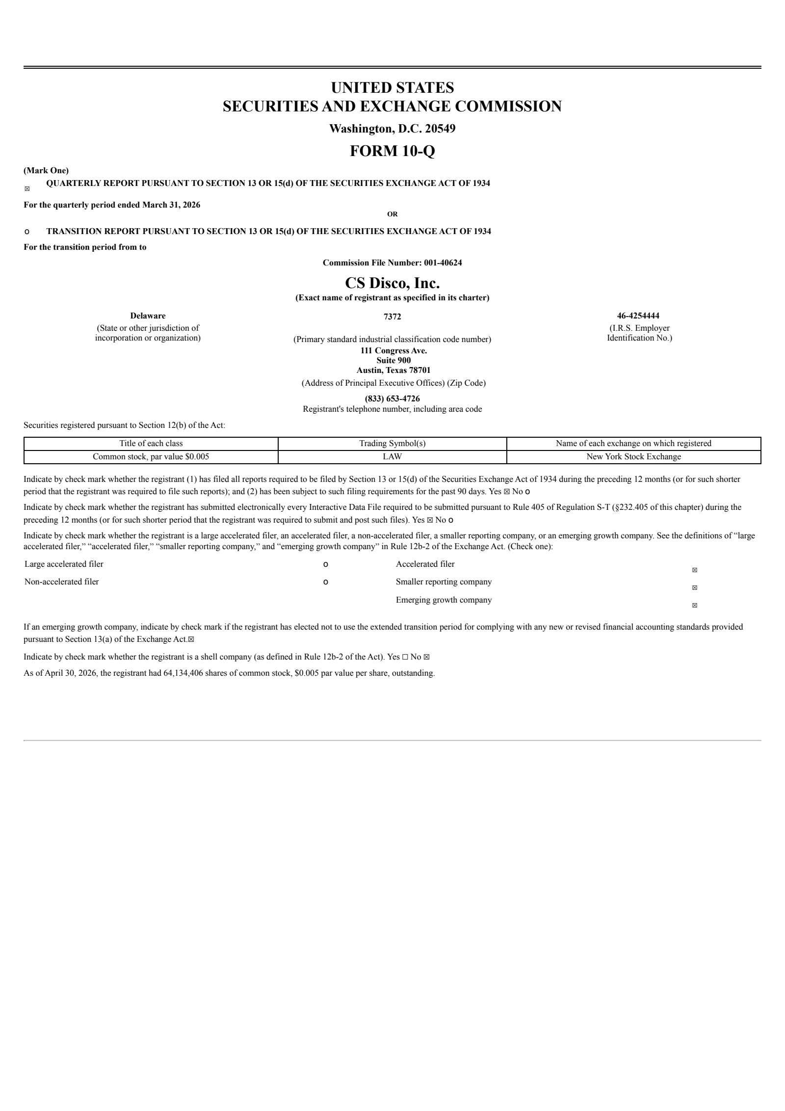 CS Disco's Q1 2026 Quarterly report
