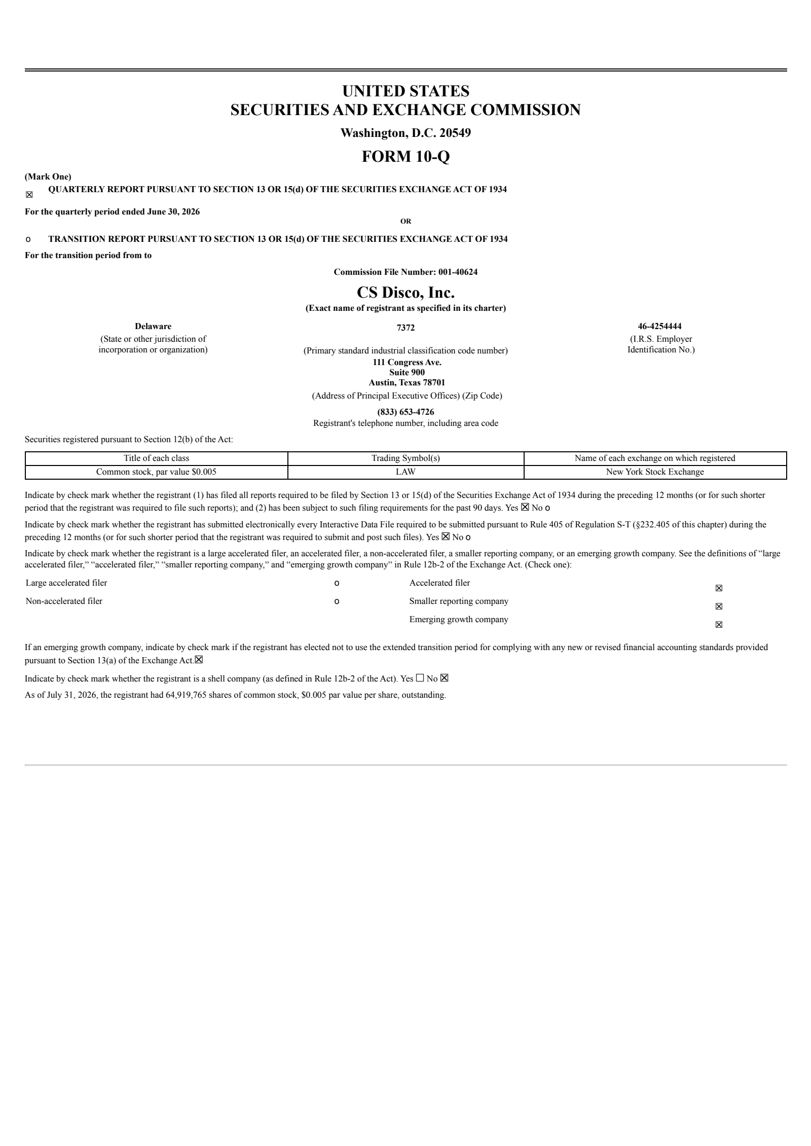 CS Disco's Q2 2026 Quarterly report