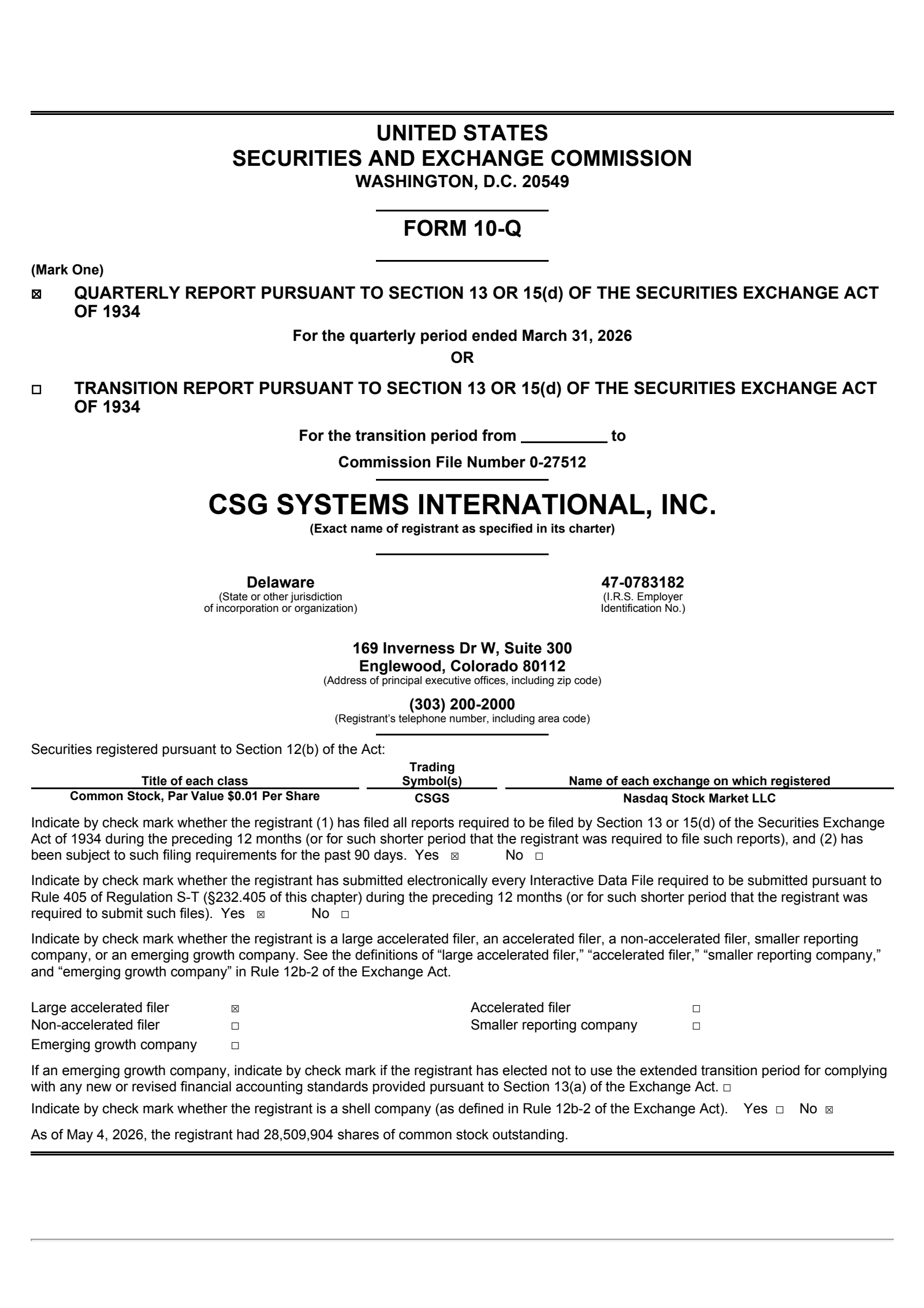 CSG Systems International's Q1 2026 Quarterly report