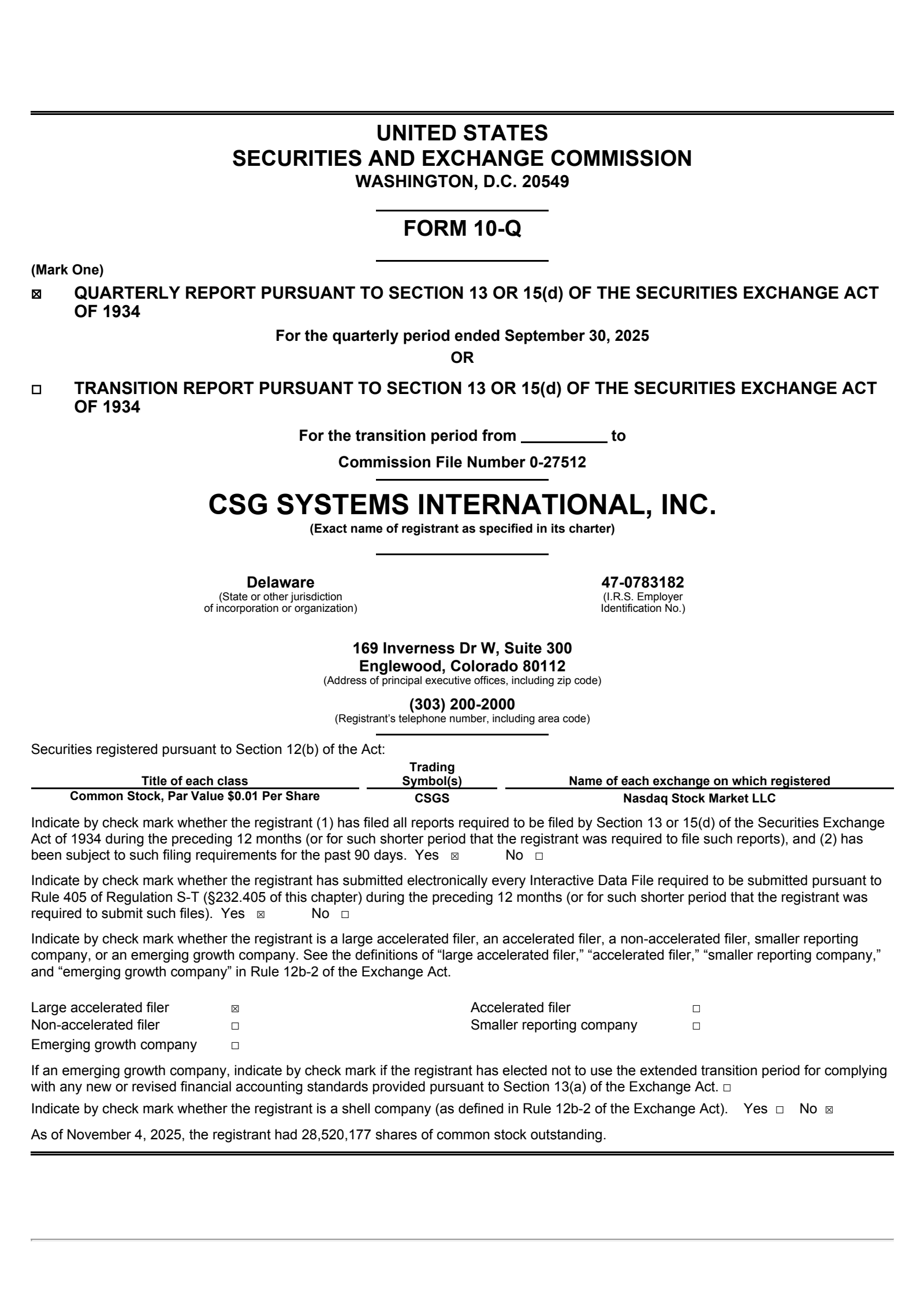 CSG Systems International's Q3 2025 Quarterly Report