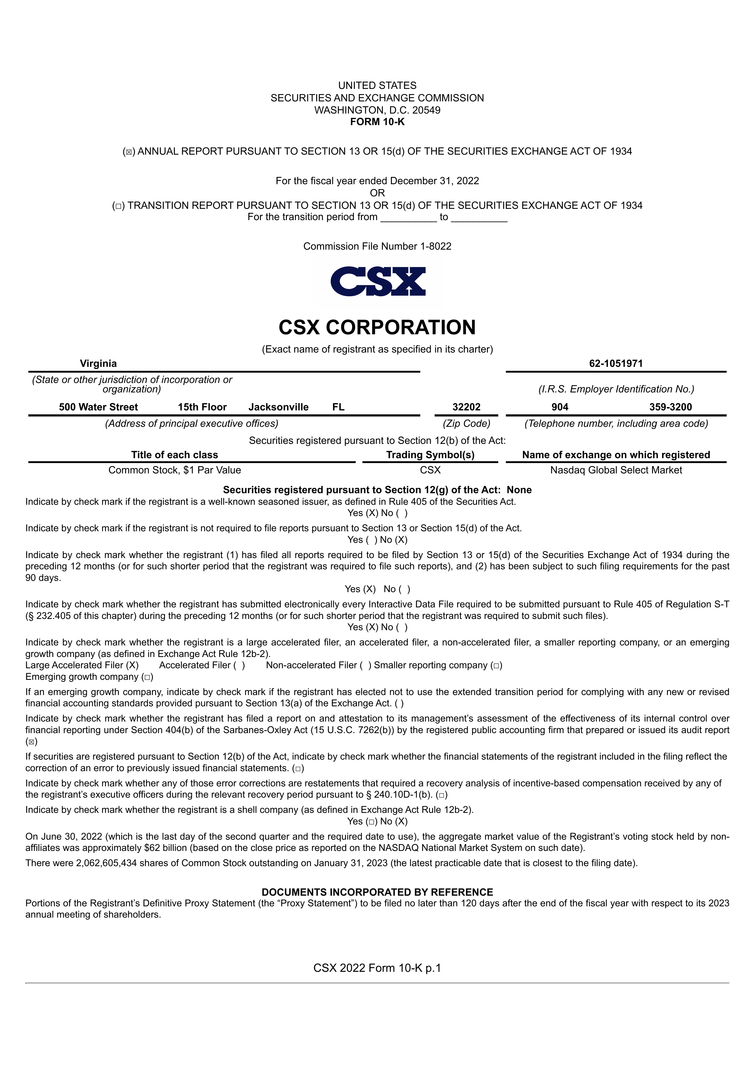 CSX's Q4 2022 Annual report