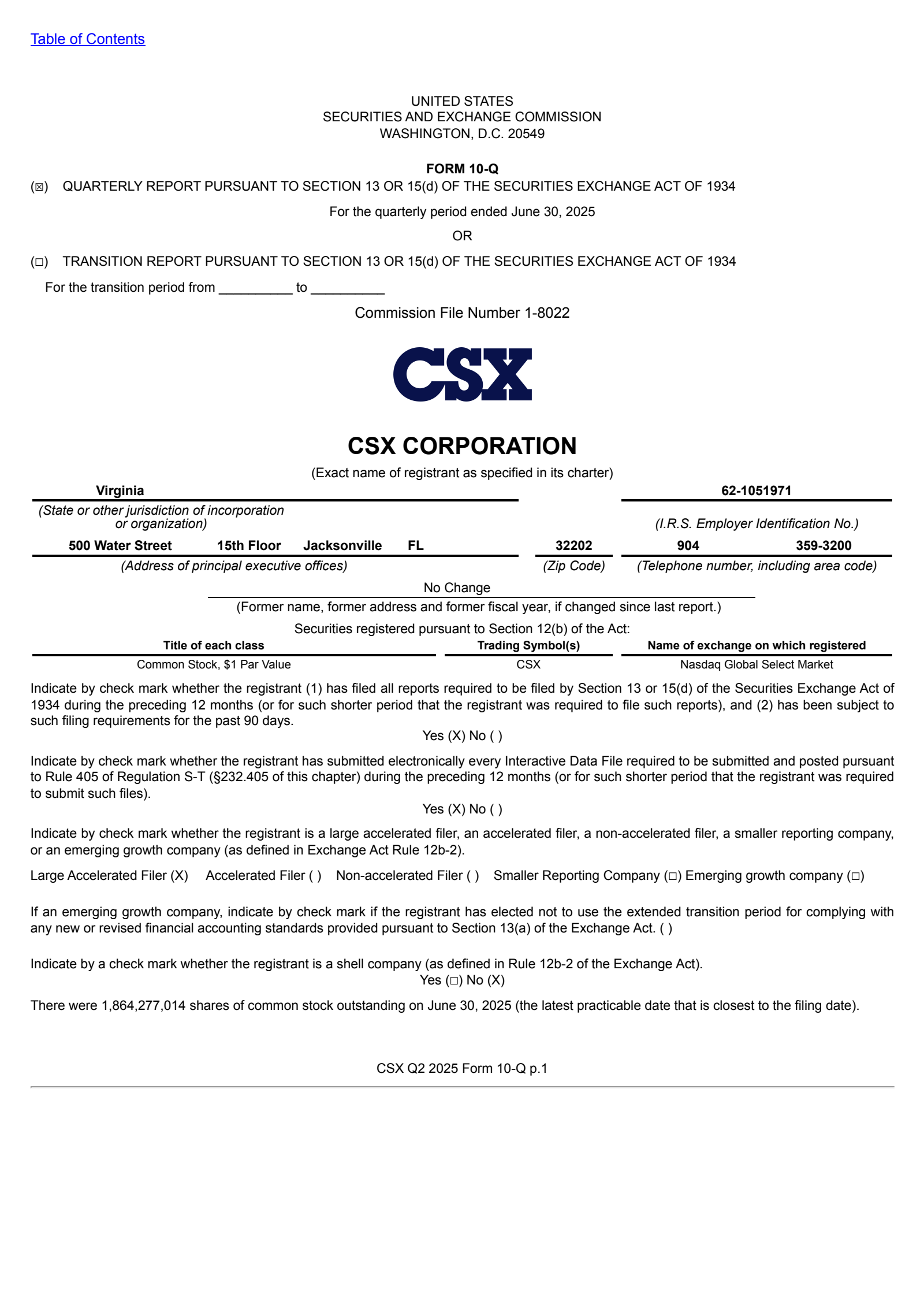 CSX's Q2 2025 Quarterly report