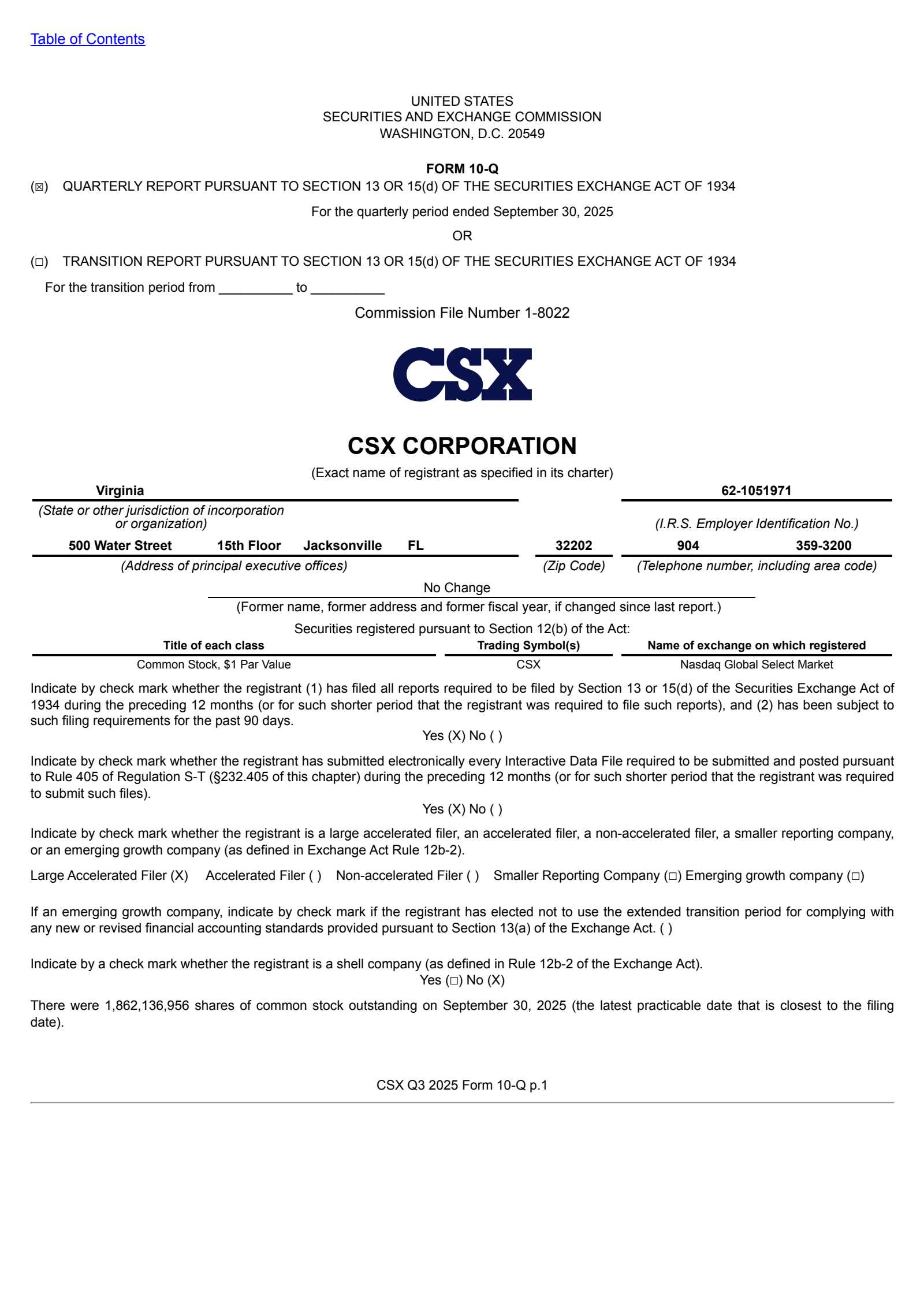CSX's Q3 2025 Quarterly Report