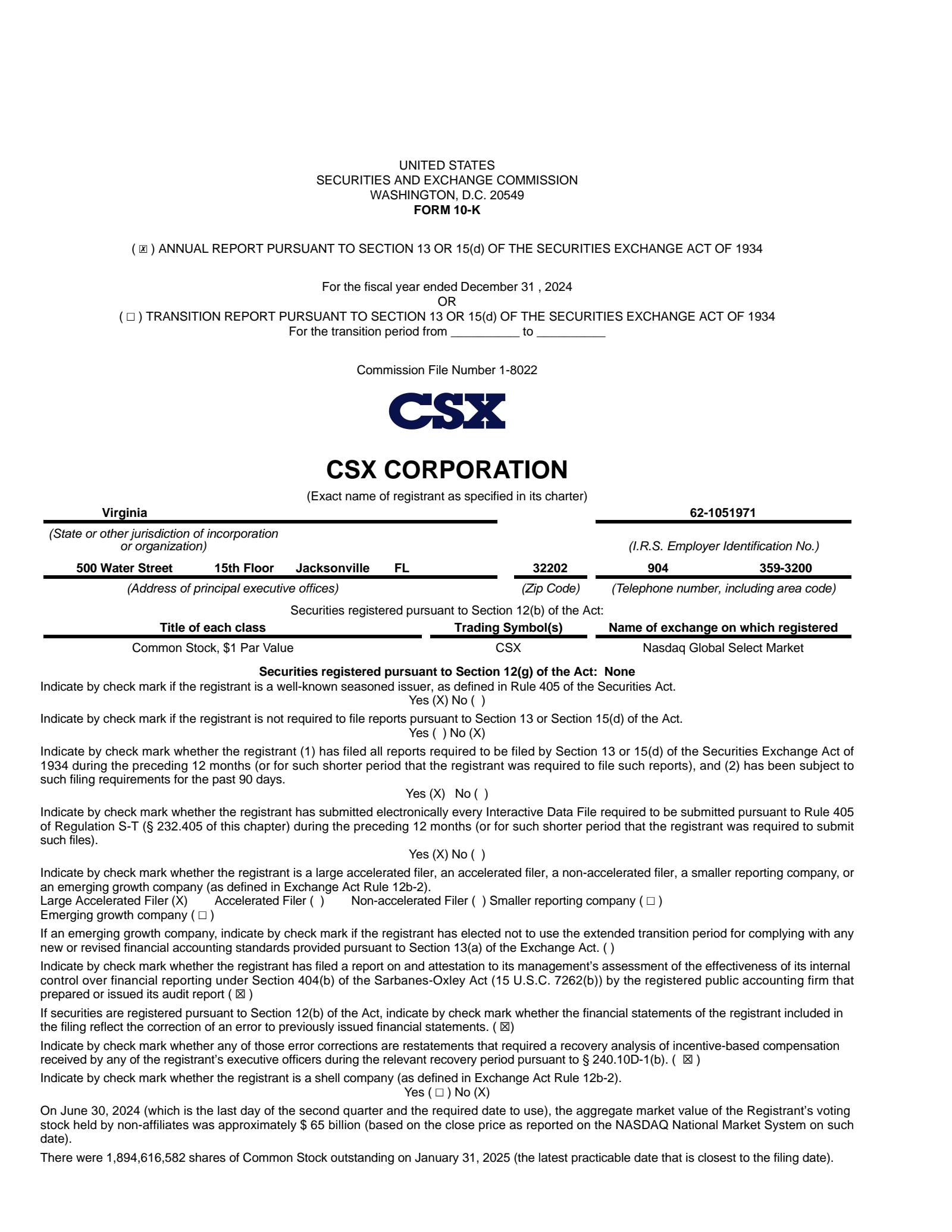 CSX's Q4 2024 Annual report