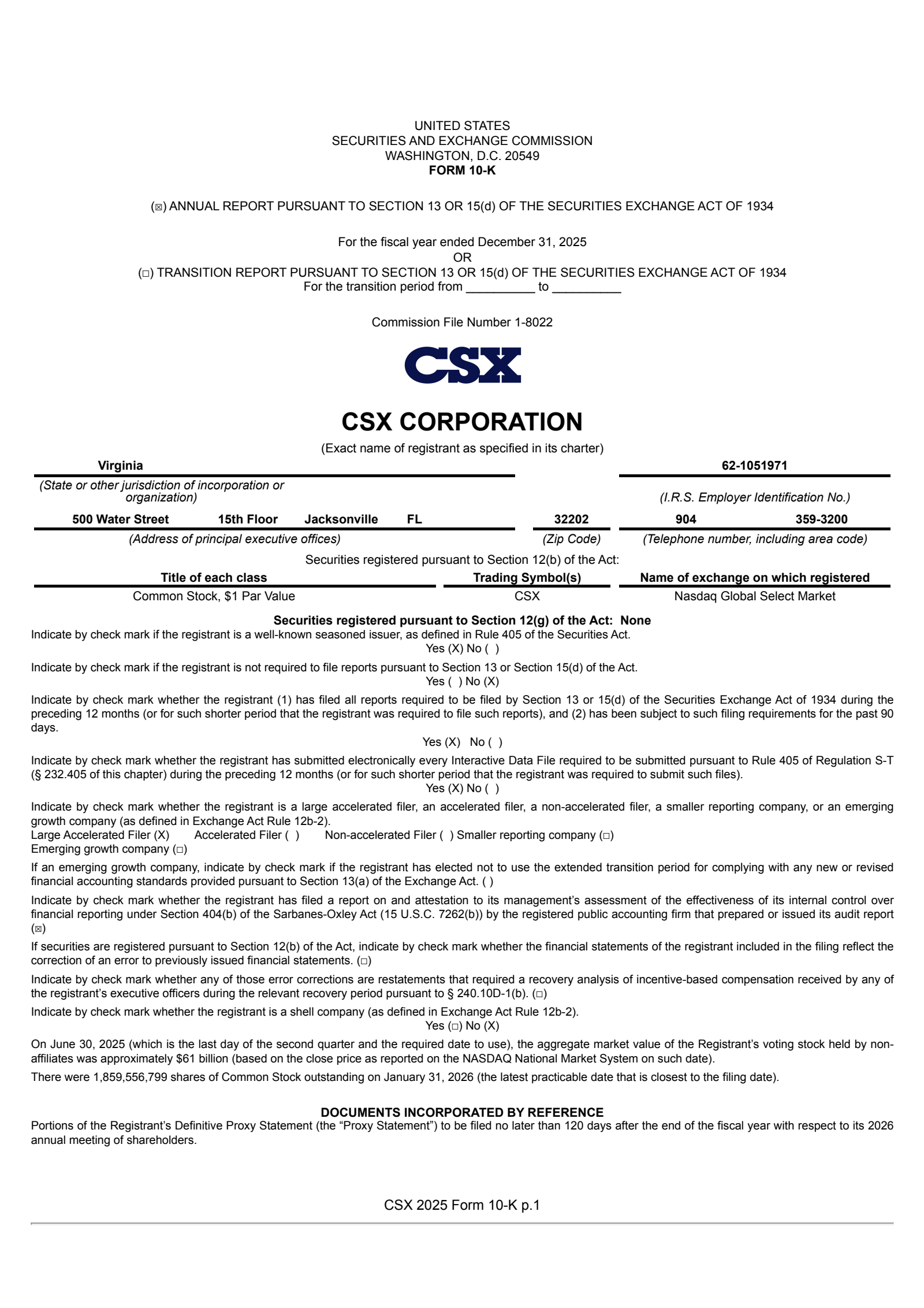 CSX's Q4 2025 Annual report