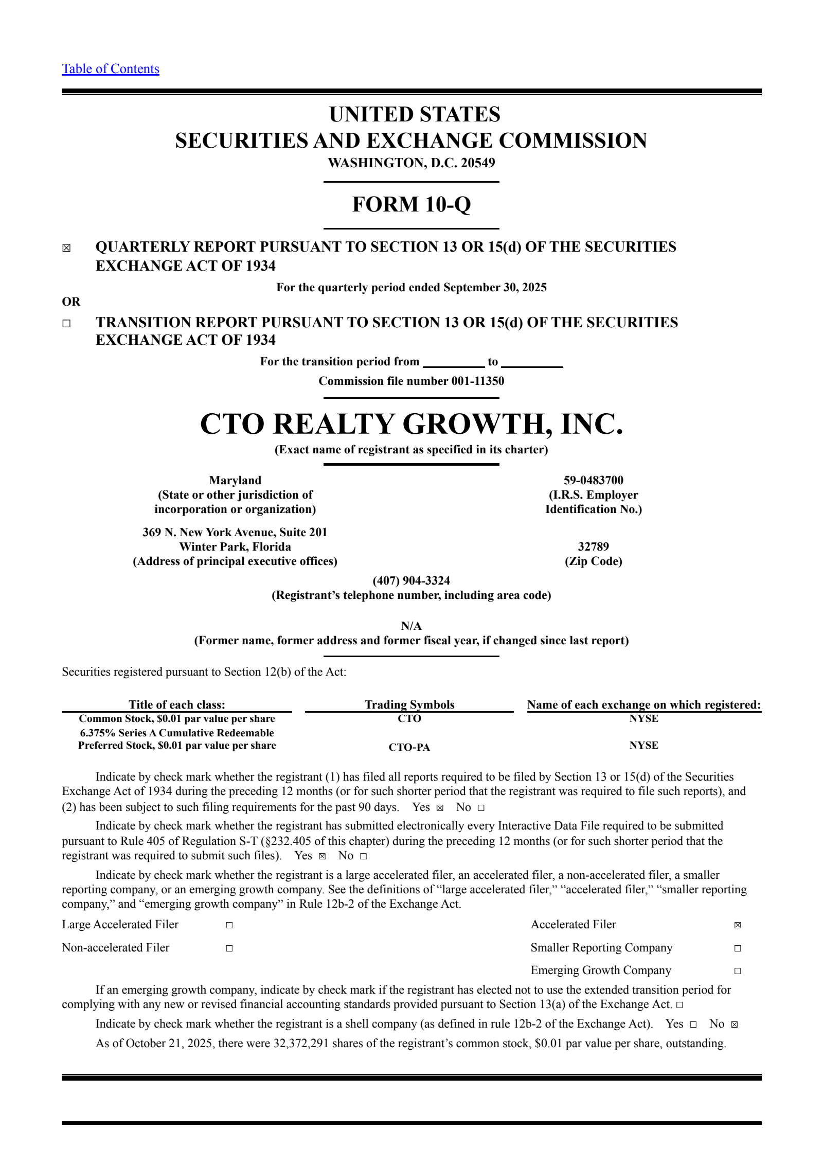 CTO Realty Growth's Q3 2025 Quarterly Report