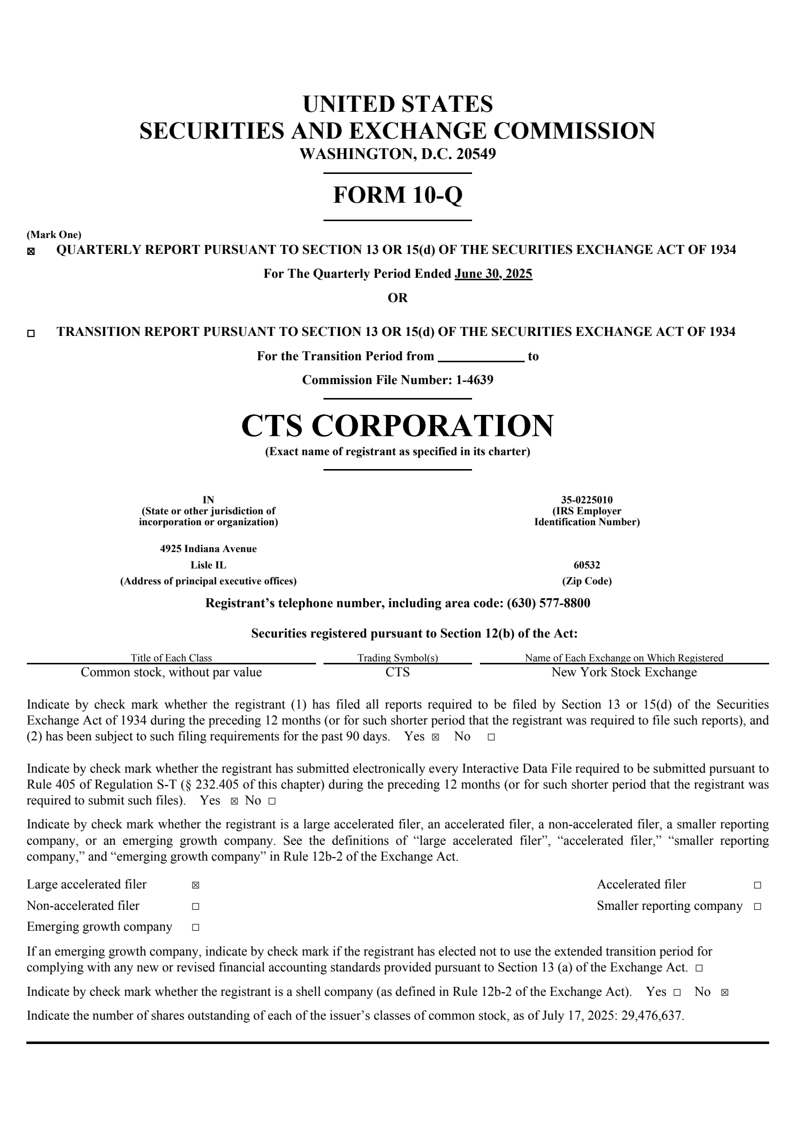 CTS's Q2 2025 Quarterly report