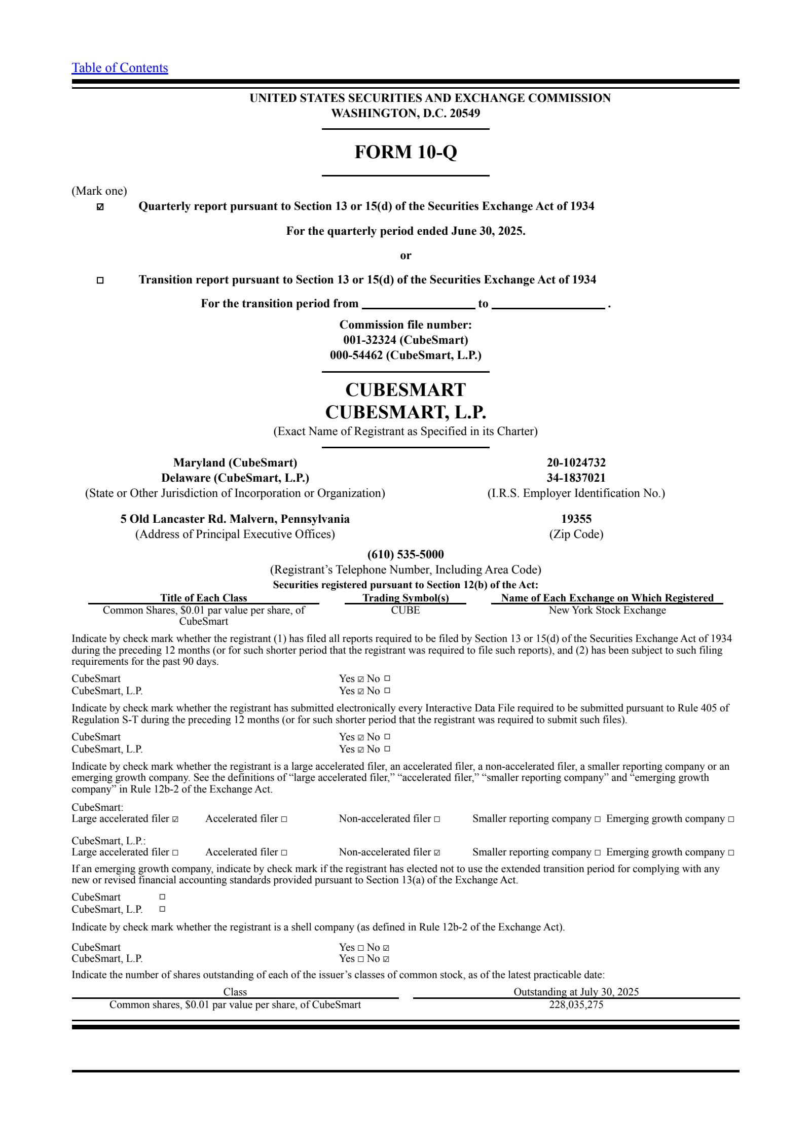 CubeSmart's Q2 2025 Quarterly report