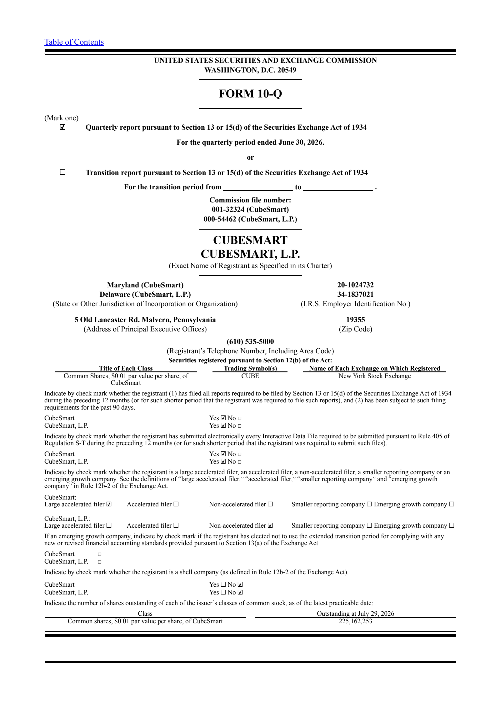 CubeSmart's Q2 2026 Quarterly report