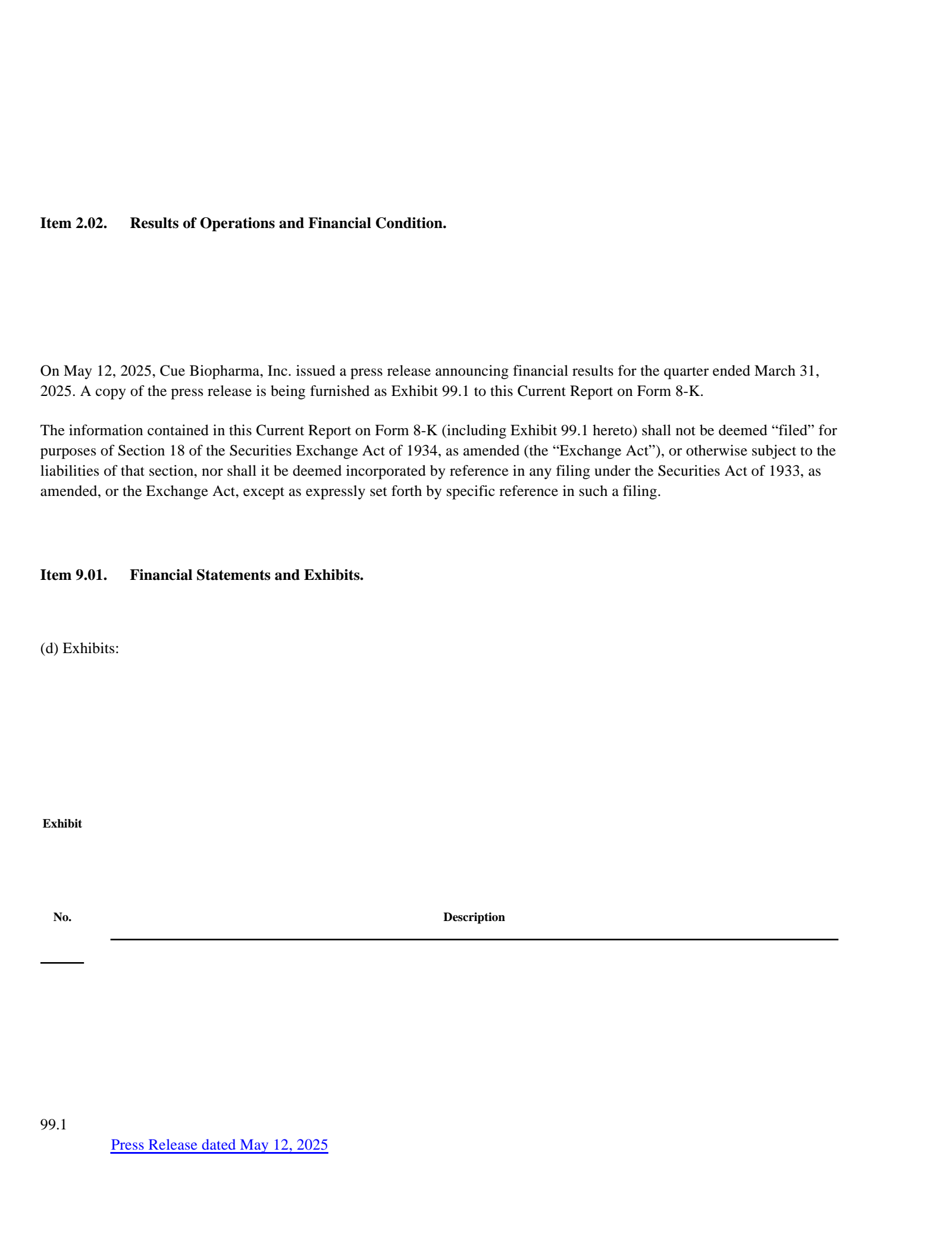 Cue Biopharma's Q1 2025 Press Release