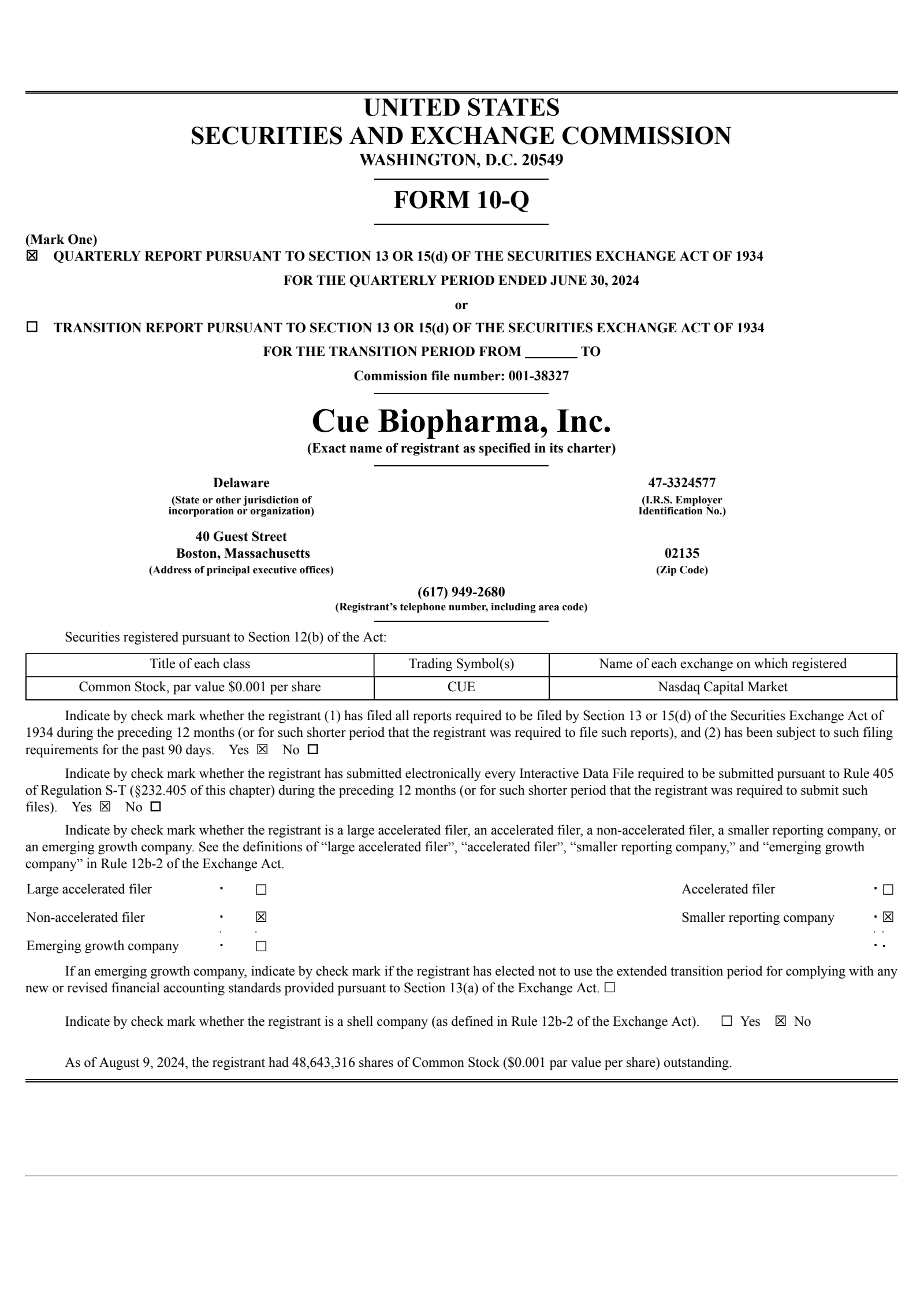 Cue Biopharma's Q2 2024 Quarterly Report