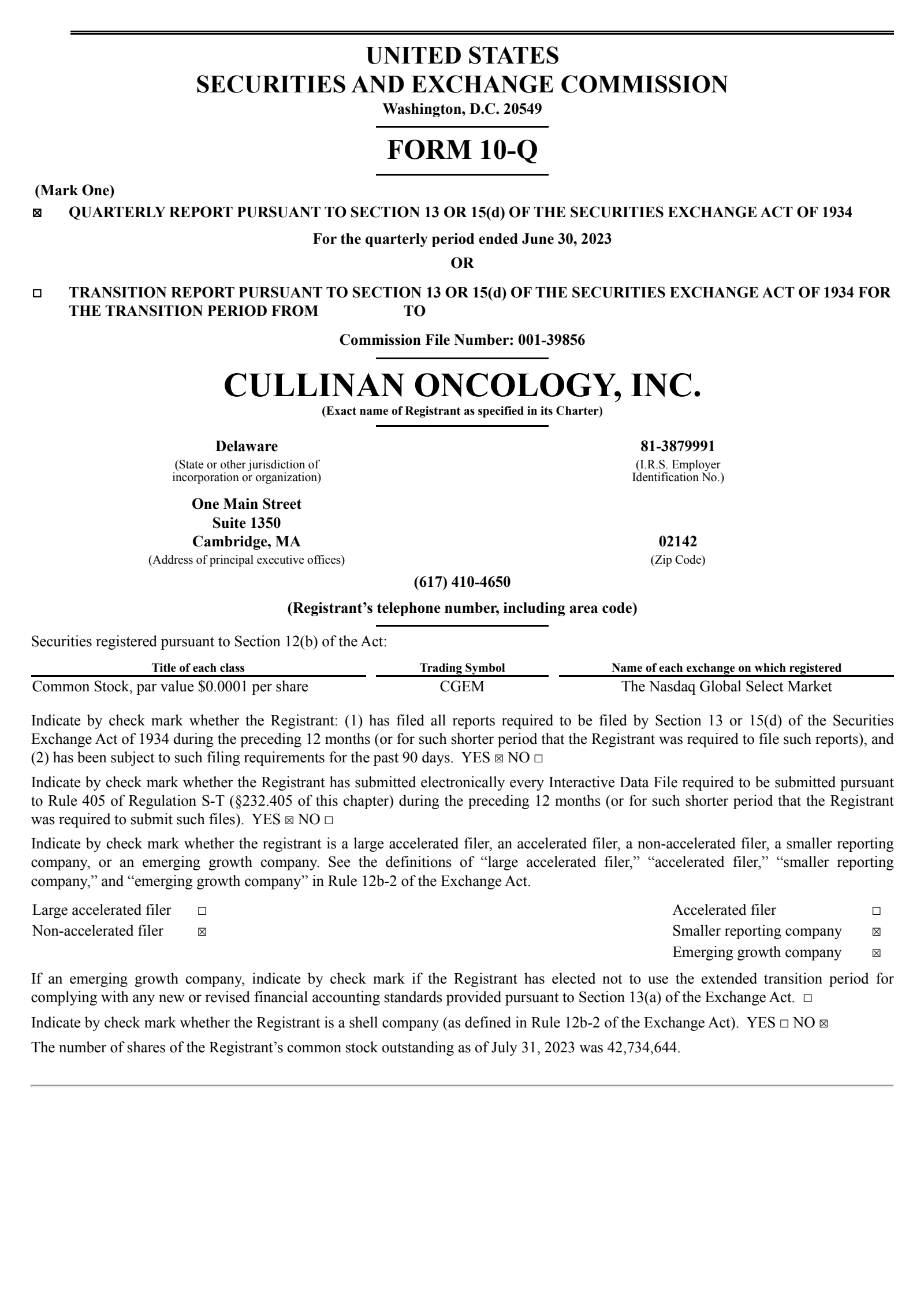 Cullinan Therapeutics' Q2 2023 Quarterly report