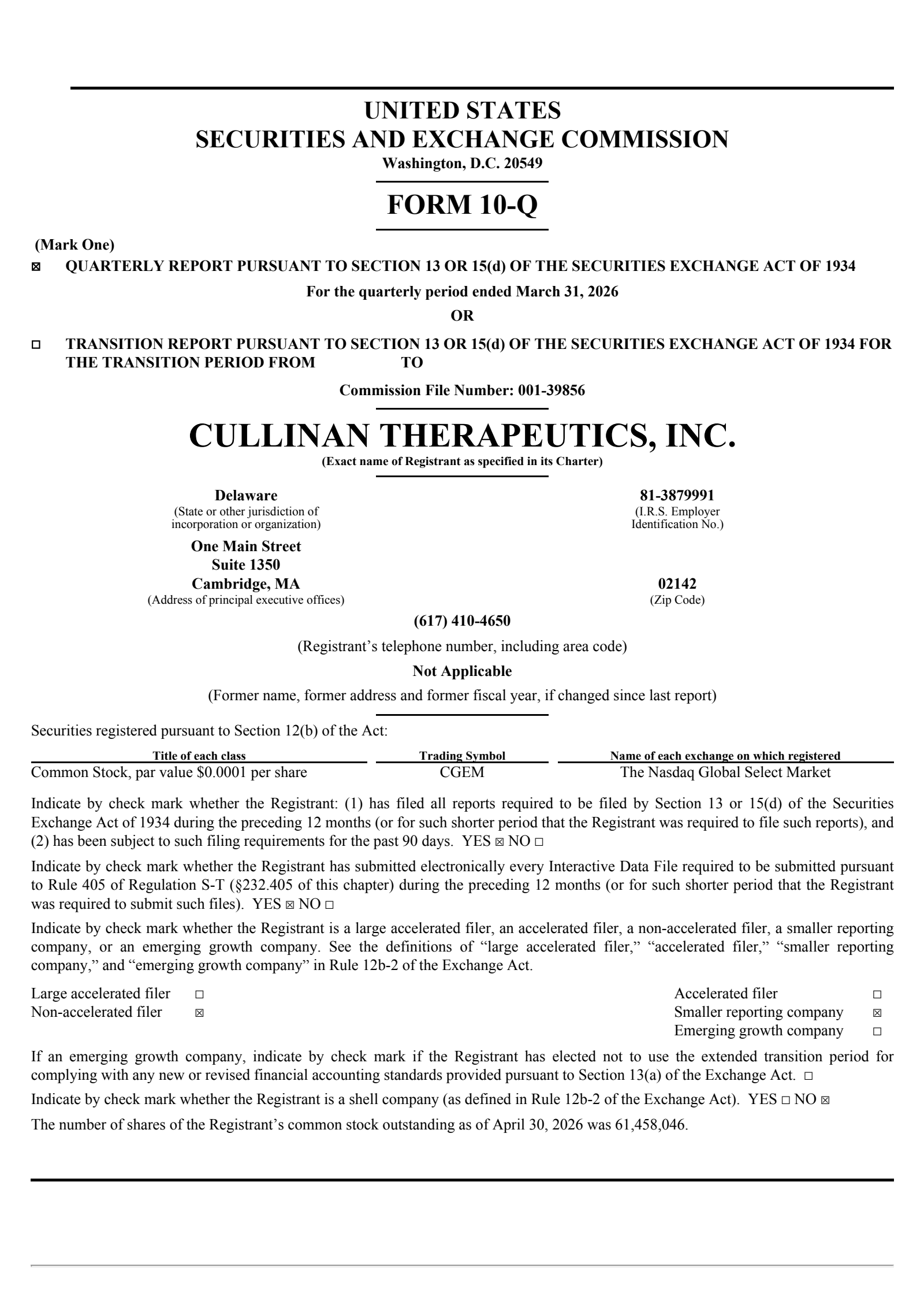 Cullinan Therapeutics' Q1 2026 Quarterly report