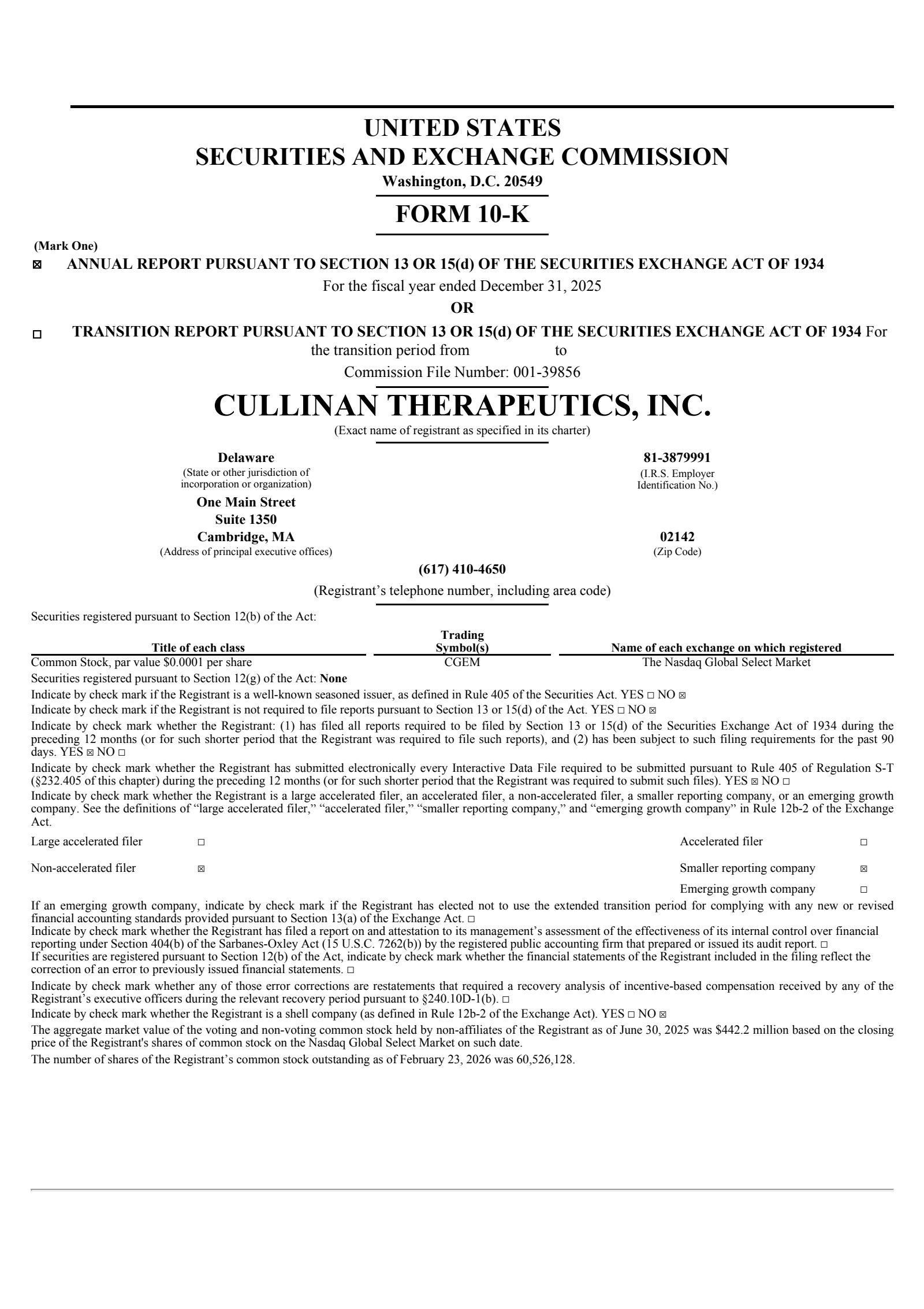 Cullinan Therapeutics' Q4 2025 Annual report