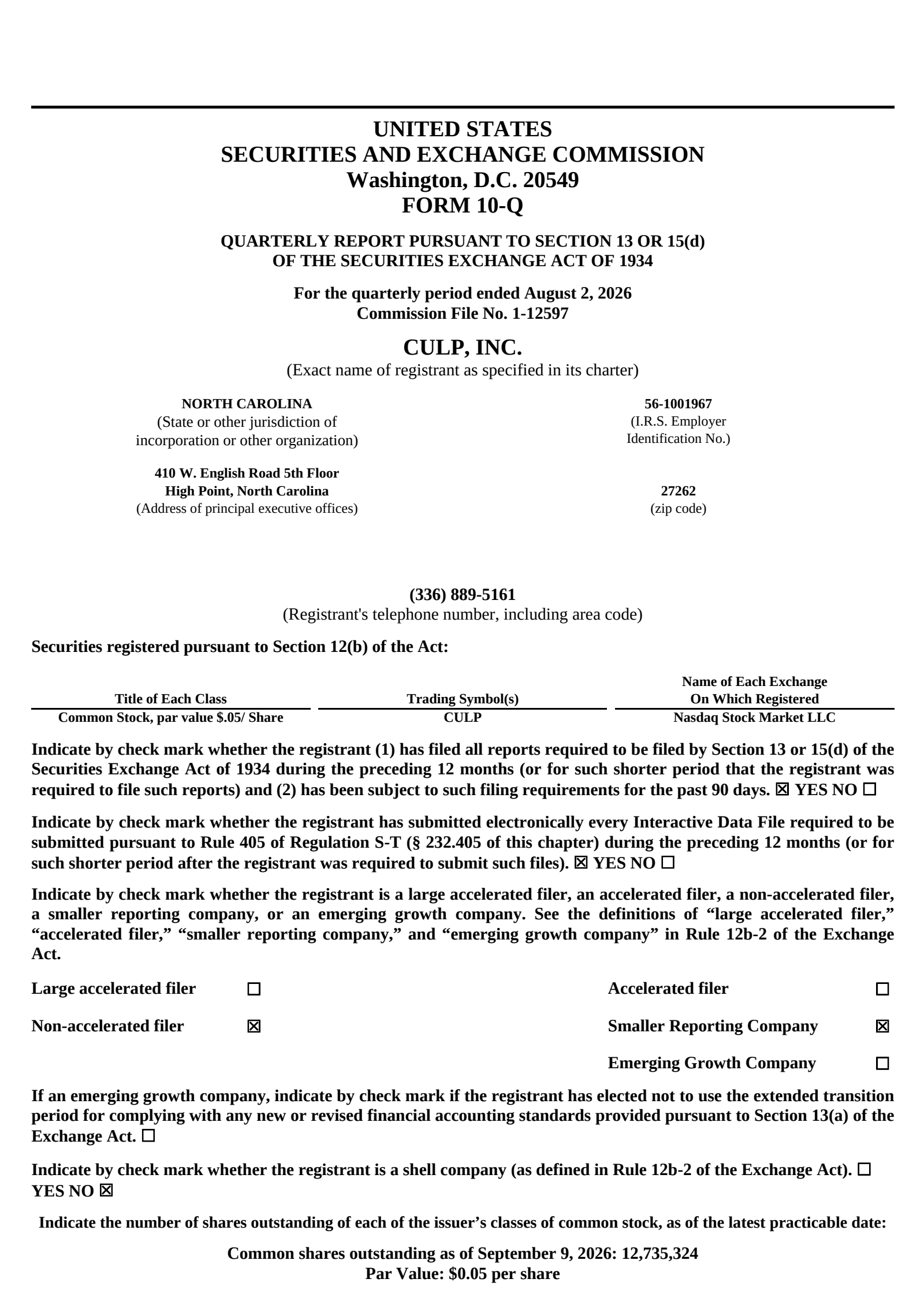 Culp's Q1 2027 Quarterly report