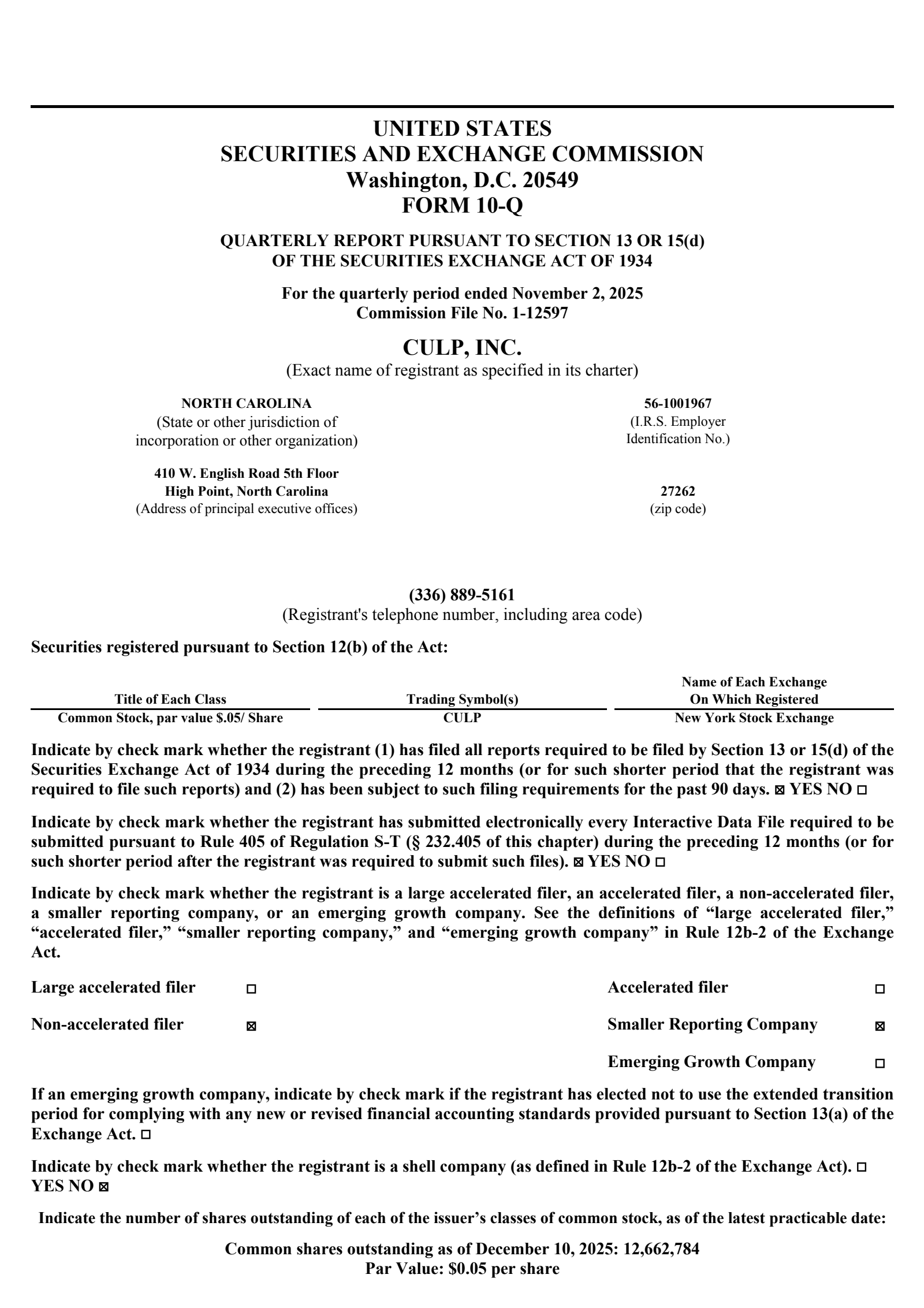Culp's Q2 2026 Quarterly Report