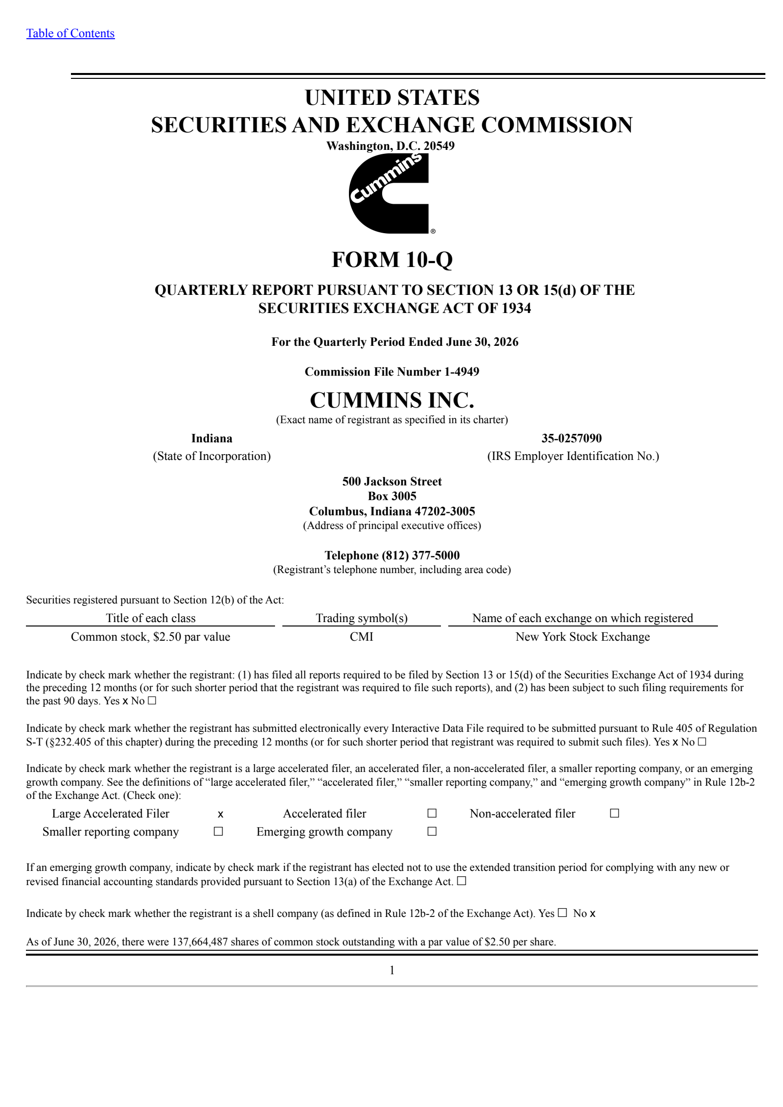 Cummins' Q2 2026 Quarterly report