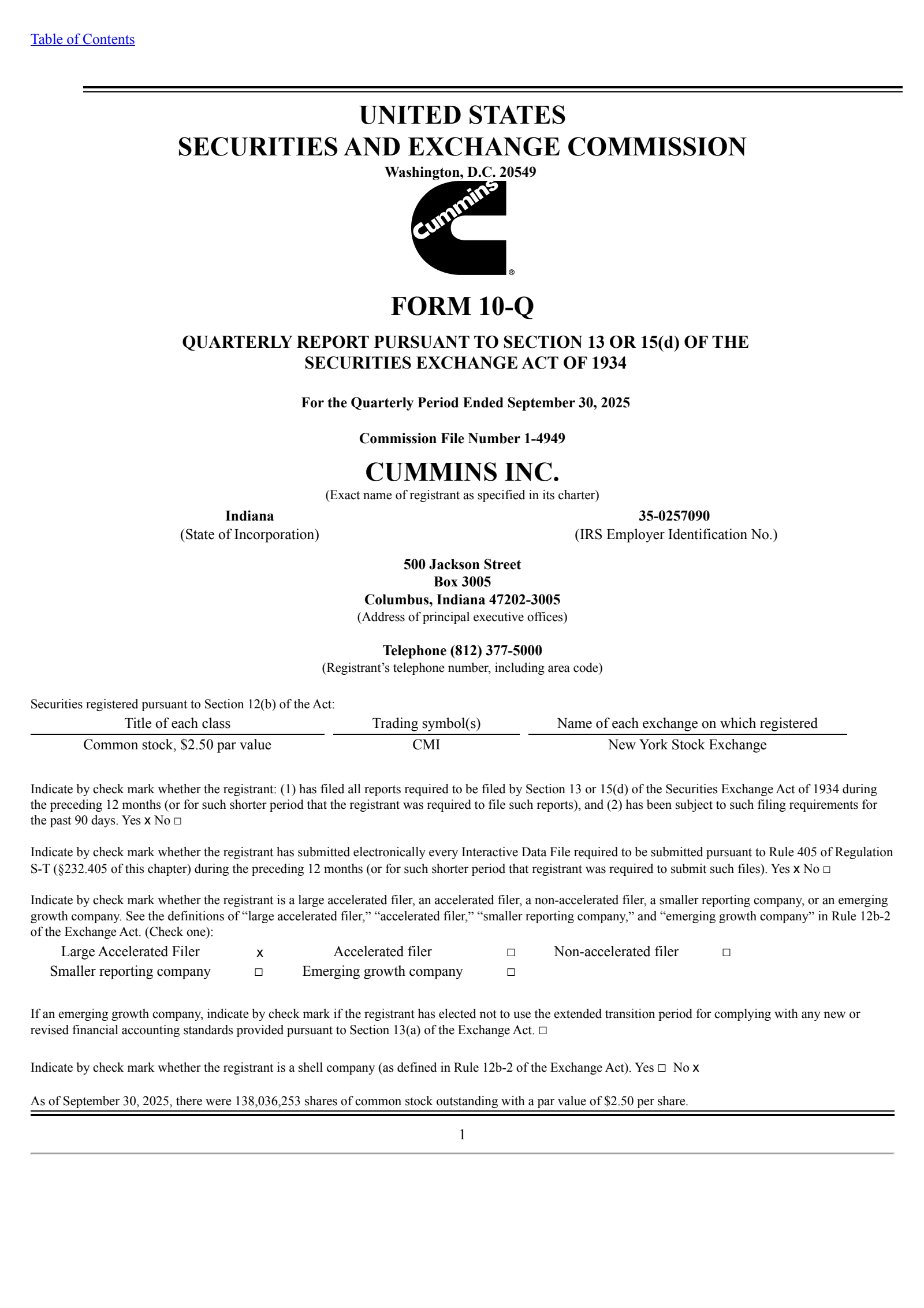 Cummins' Q3 2025 Quarterly Report