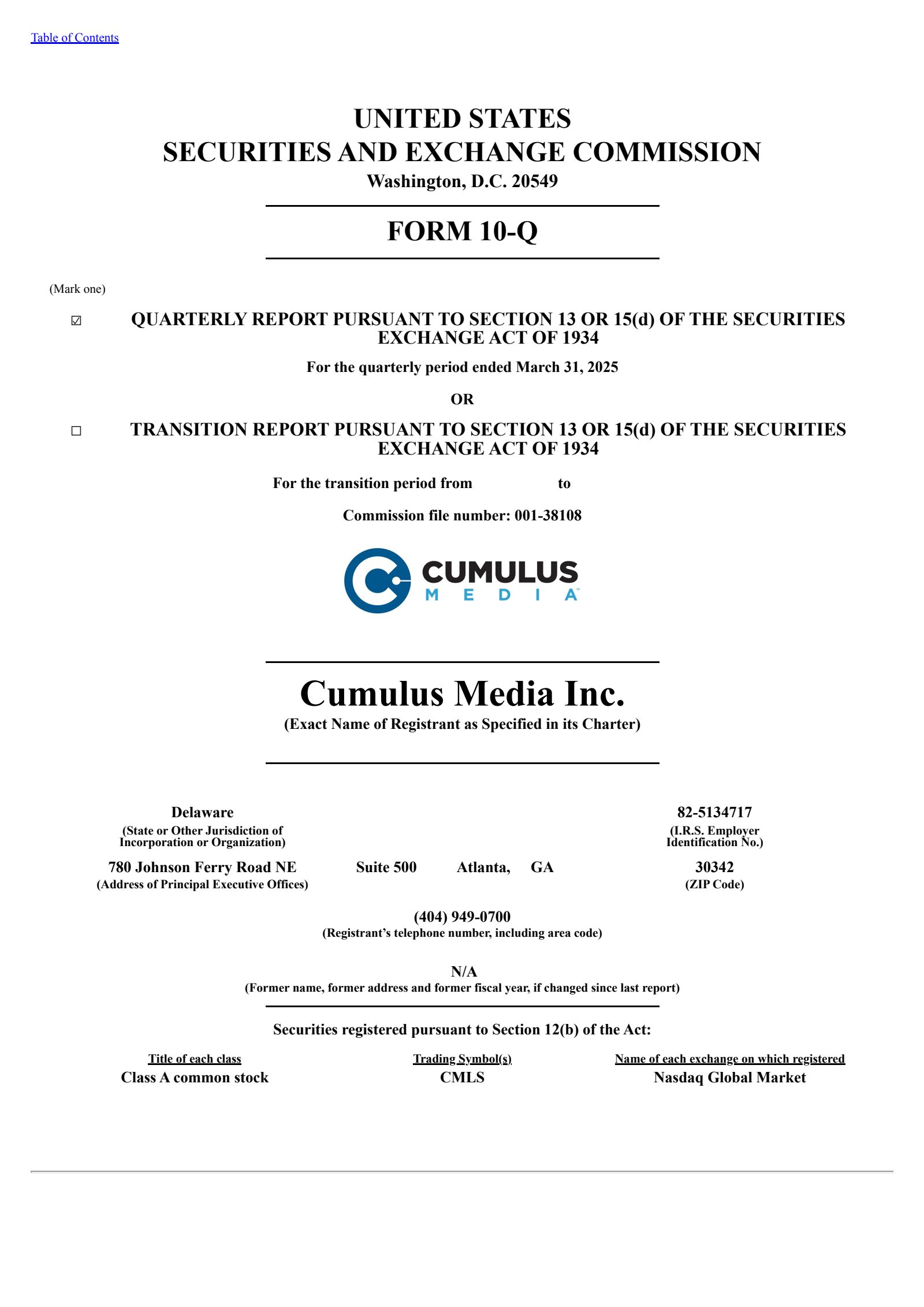 Cumulus Media's Q1 2025 Quarterly report