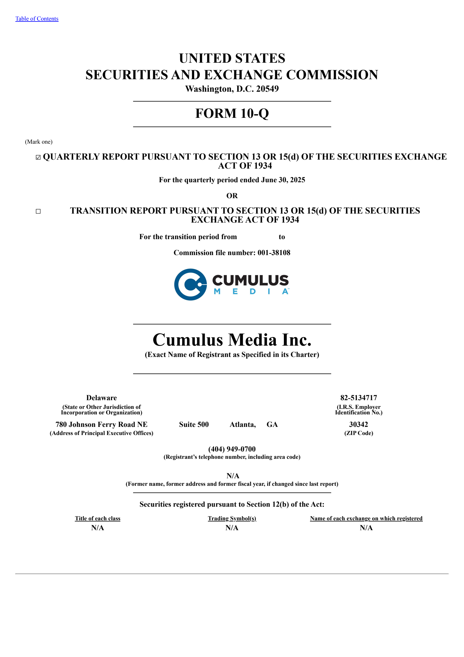 Cumulus Media's Q2 2025 Quarterly report