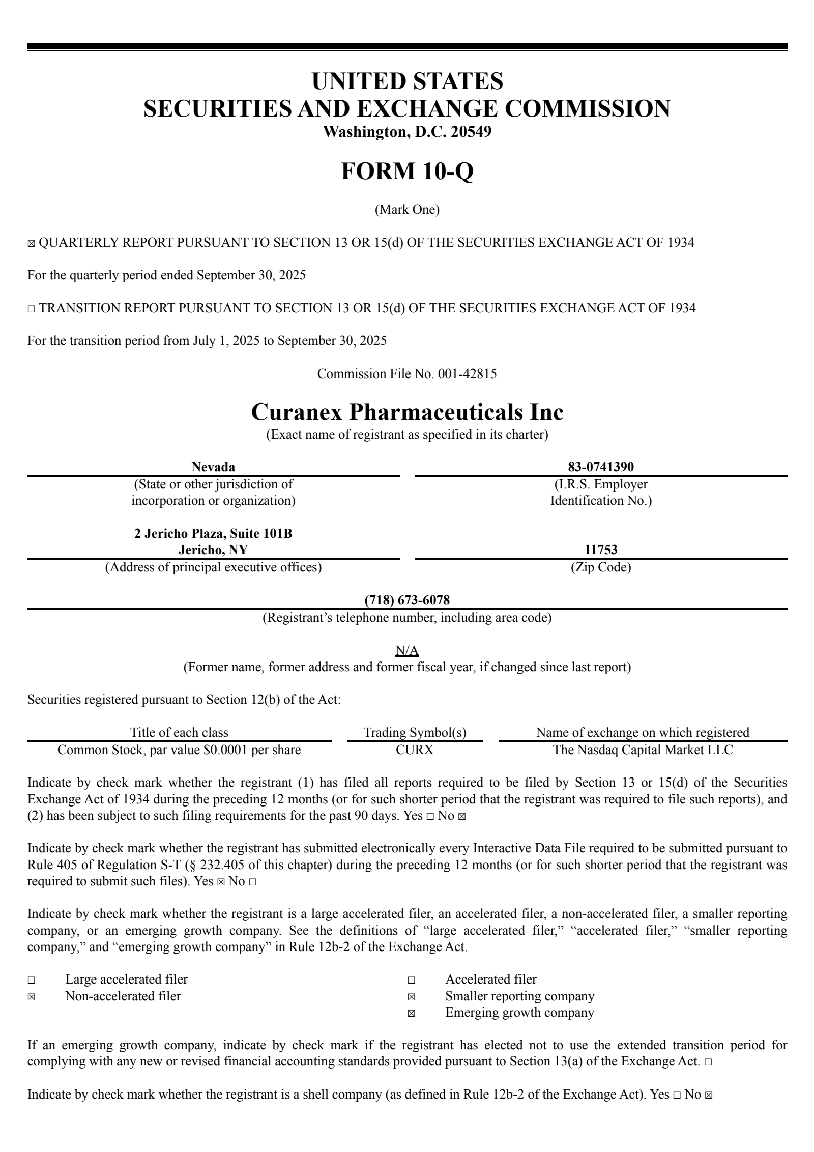 Curanex Pharmaceuticals' Q3 2025 Quarterly Report