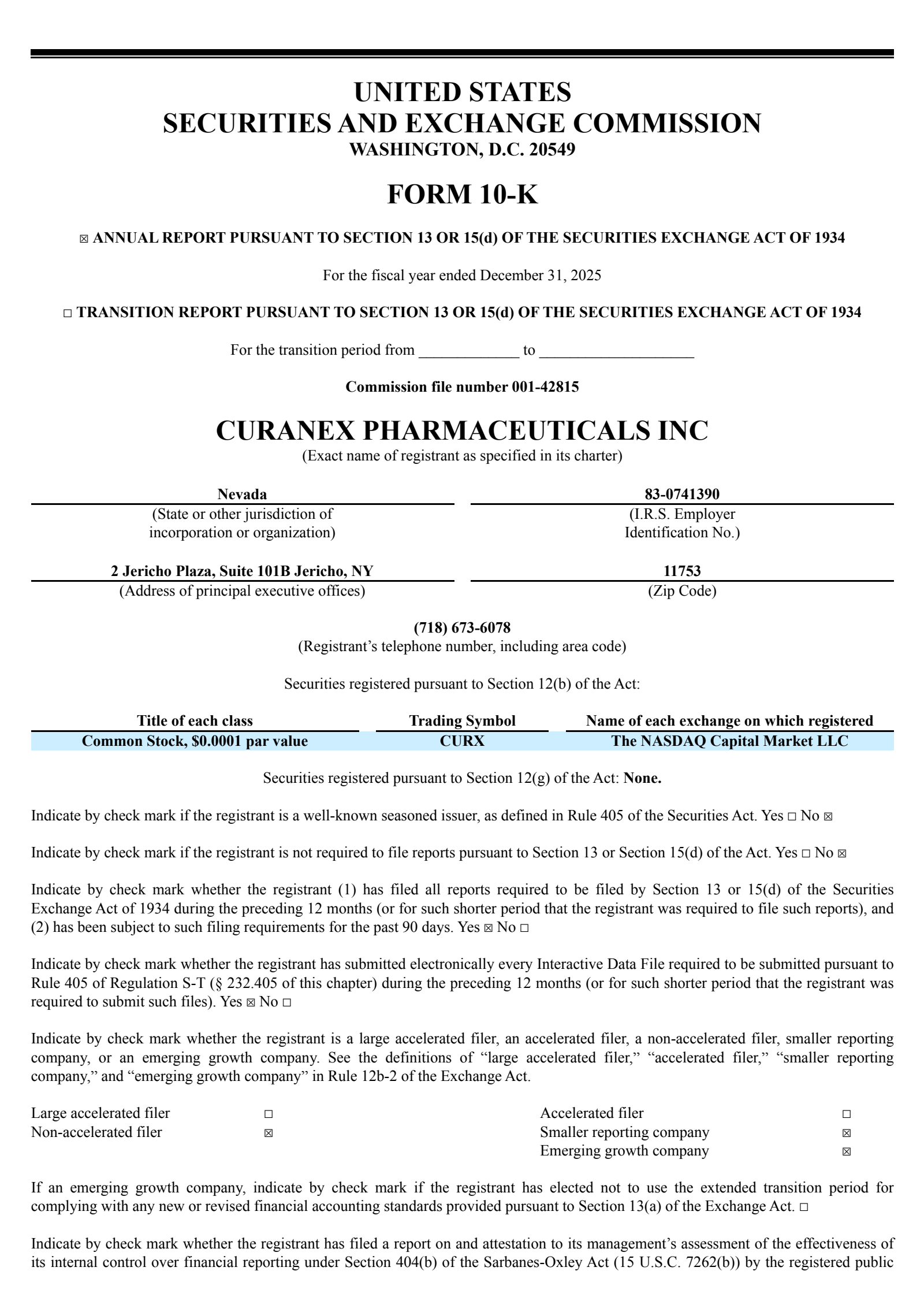 Curanex Pharmaceuticals' Q4 2025 Annual report