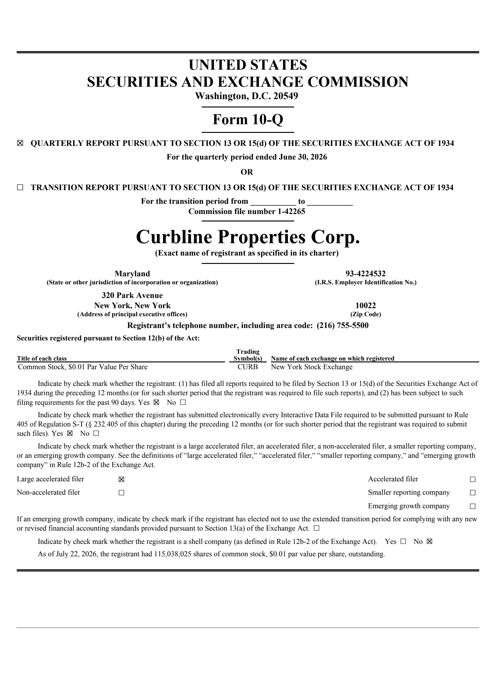 Curbline Properties' Q2 2026 Quarterly report