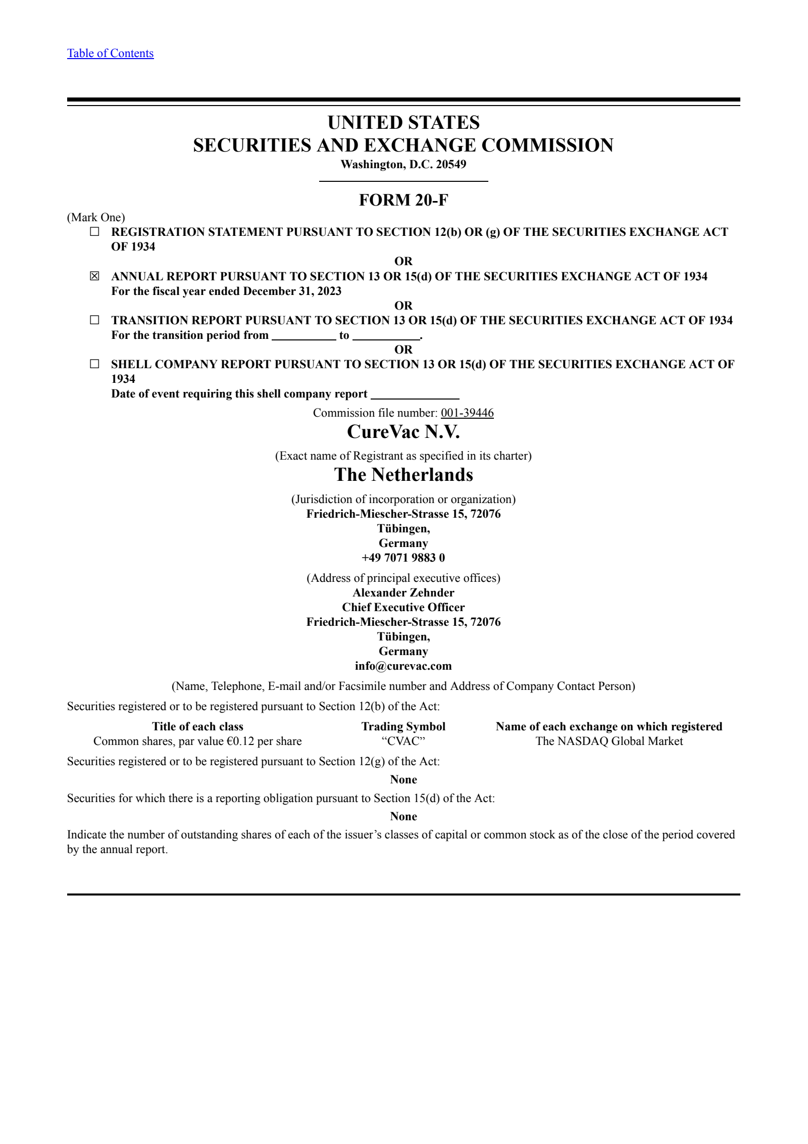 CureVac's Q4 2023 Annual Report