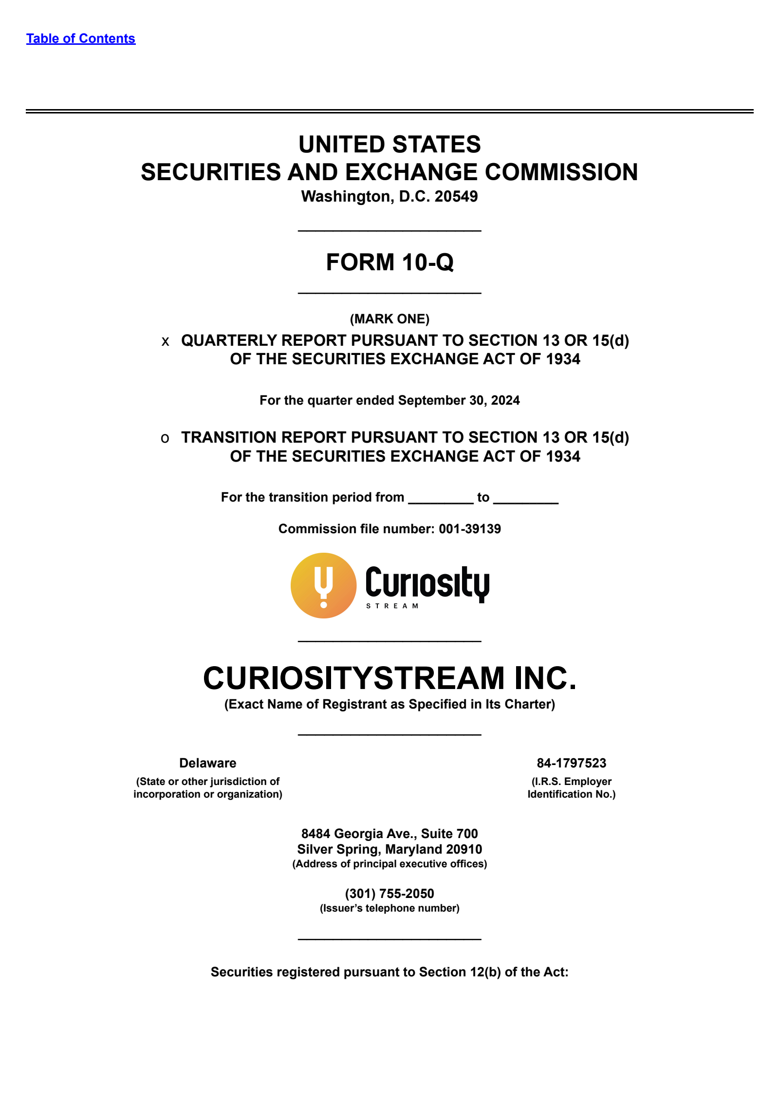 CuriosityStream's Q3 2024 Quarterly report