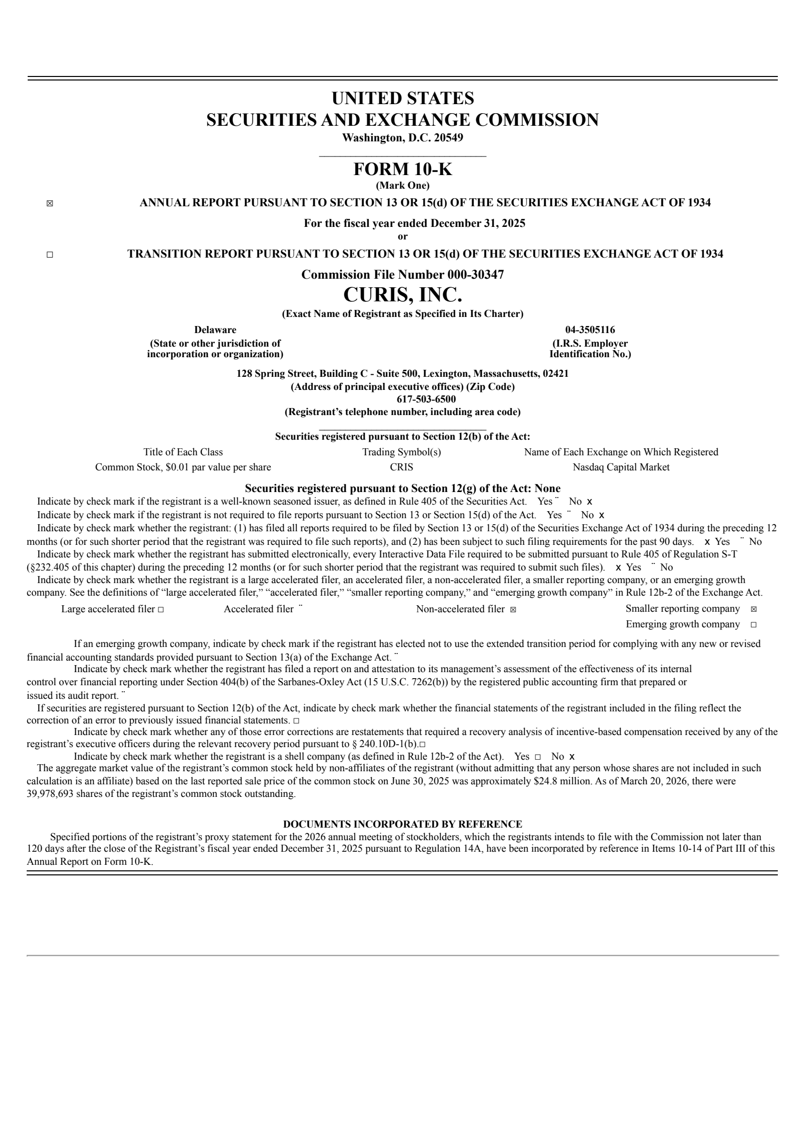 Curis' Q4 2025 Annual report