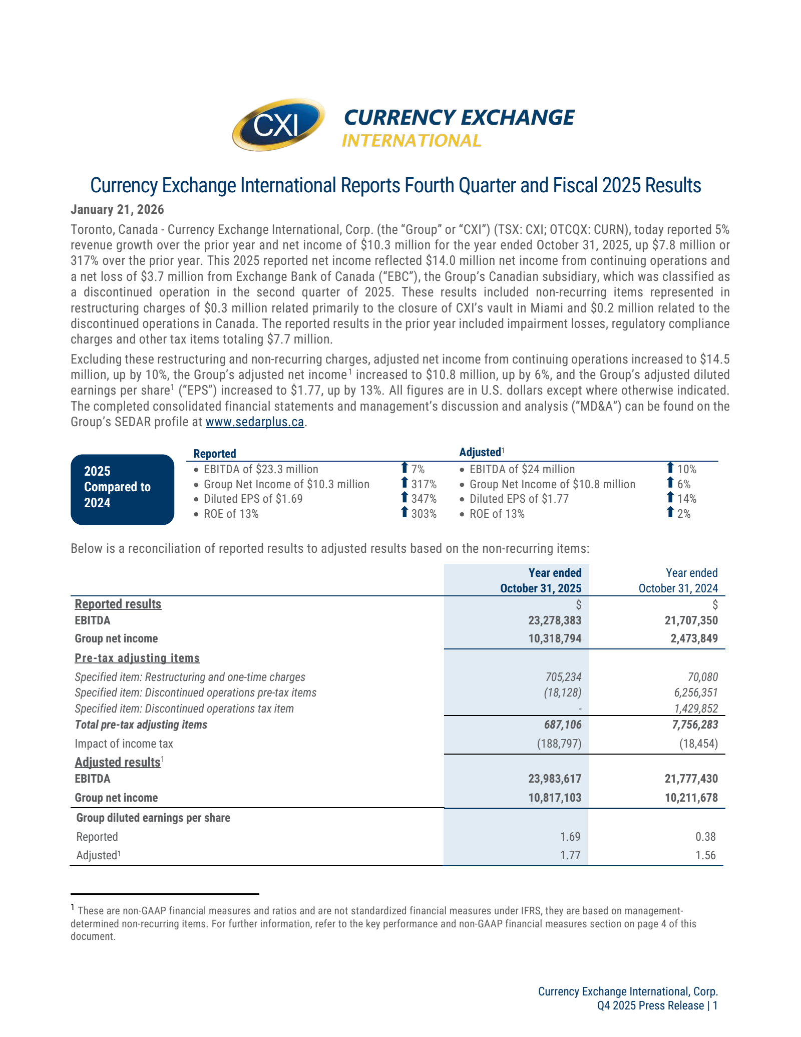 Currency Exchange International's Q4 2025 Press Release