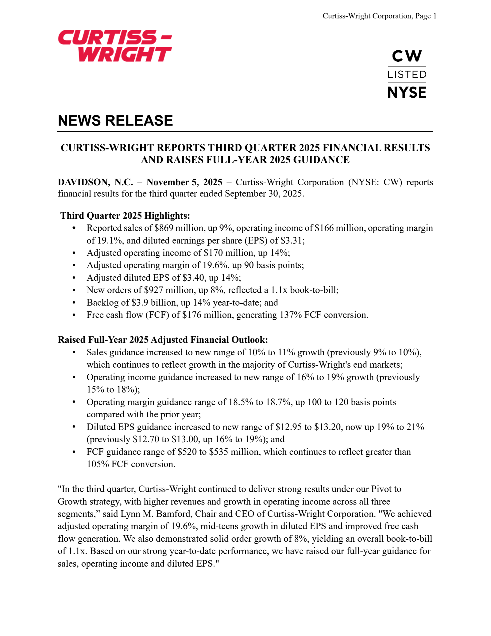 Curtiss-Wright's Q3 2025 Earnings Release