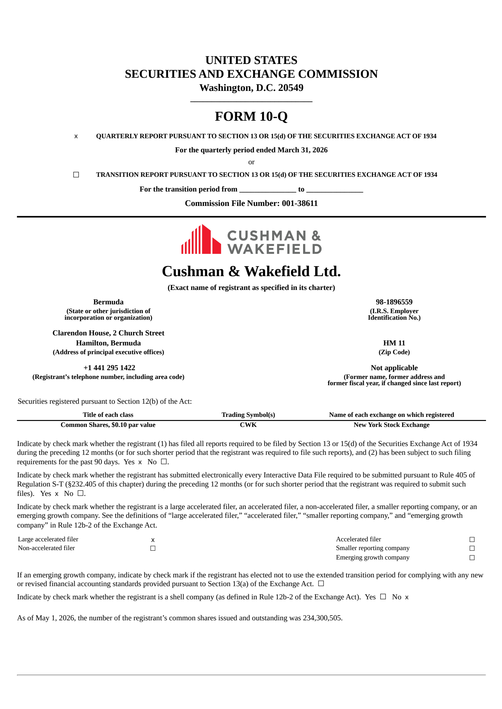 Cushman & Wakefield's Q1 2026 Quarterly report