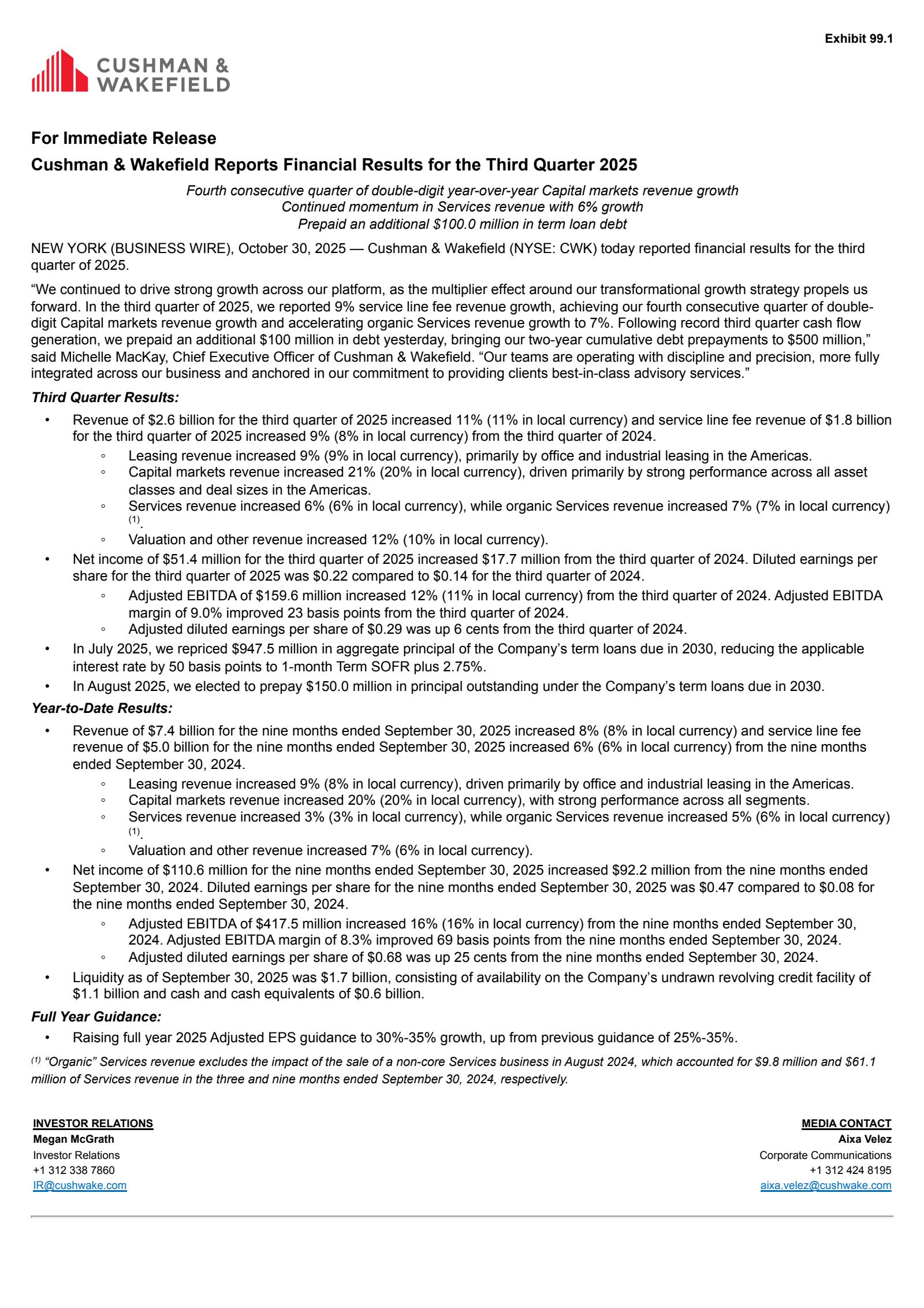 Cushman & Wakefield's Q3 2025 Earnings Release