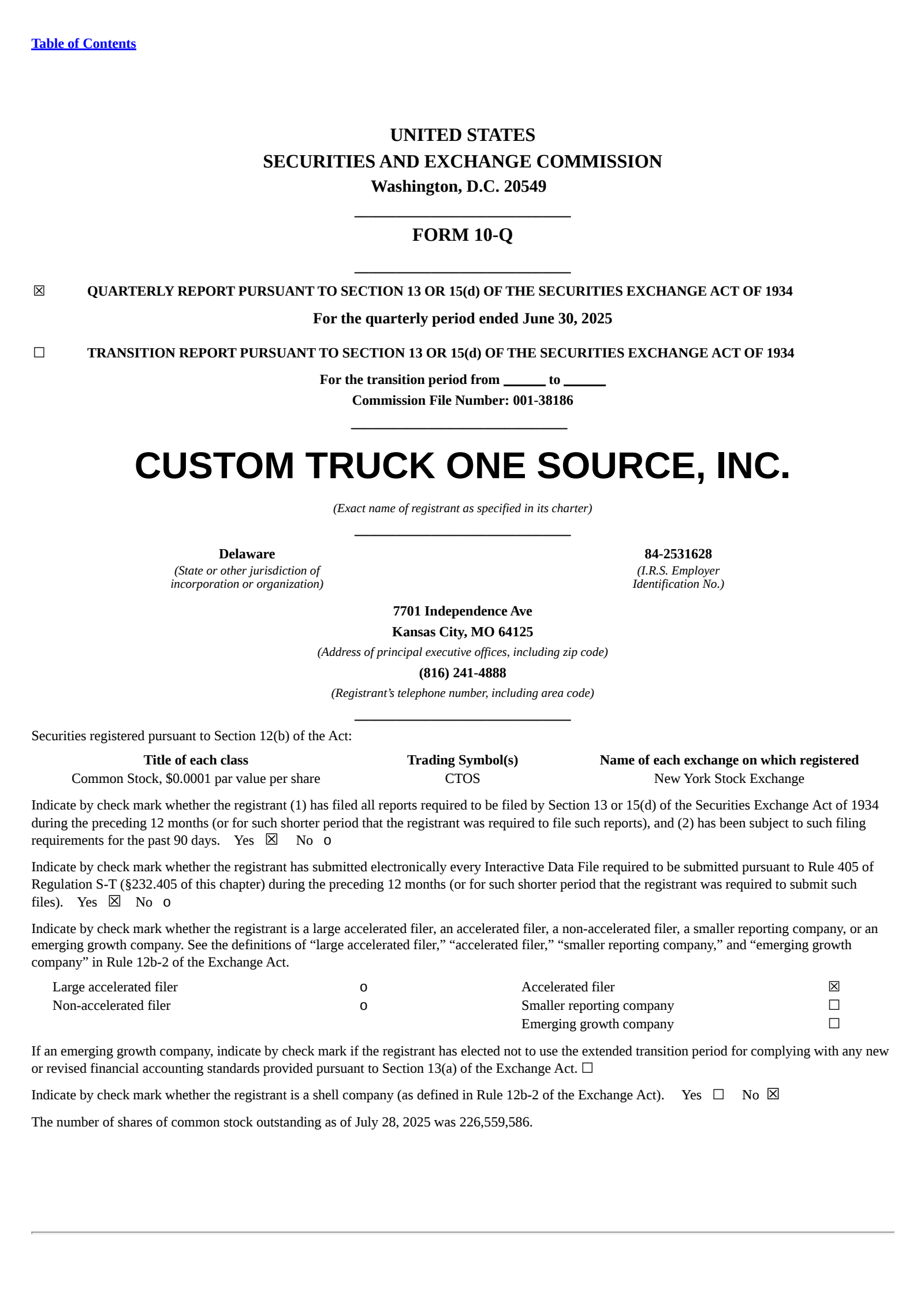 Custom Truck One Source's Q2 2025 Quarterly report