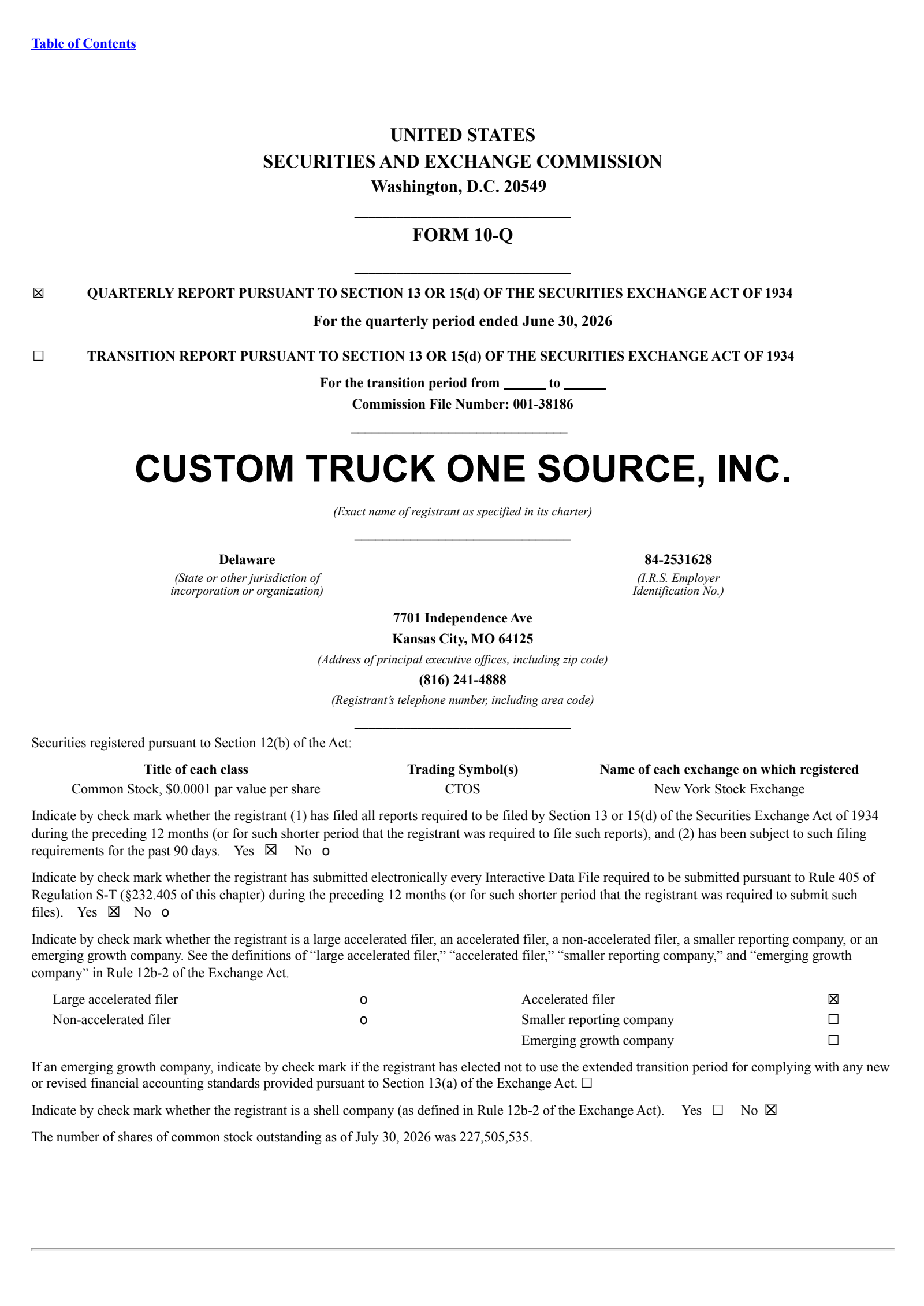 Custom Truck One Source's Q2 2026 Quarterly report