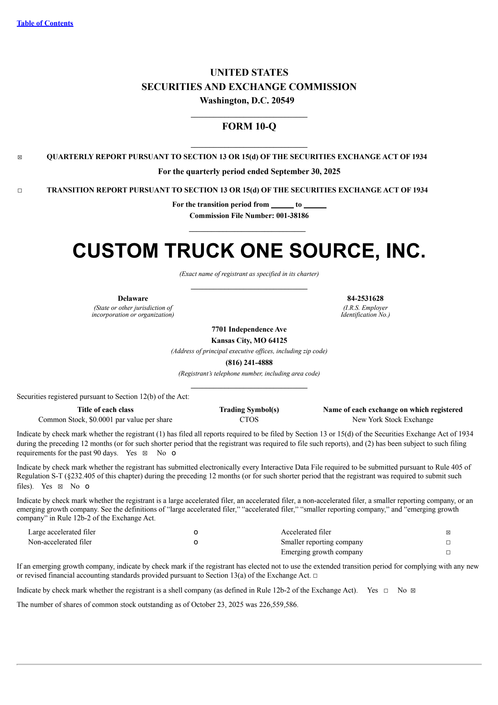 Custom Truck One Source's Q3 2025 Quarterly Report